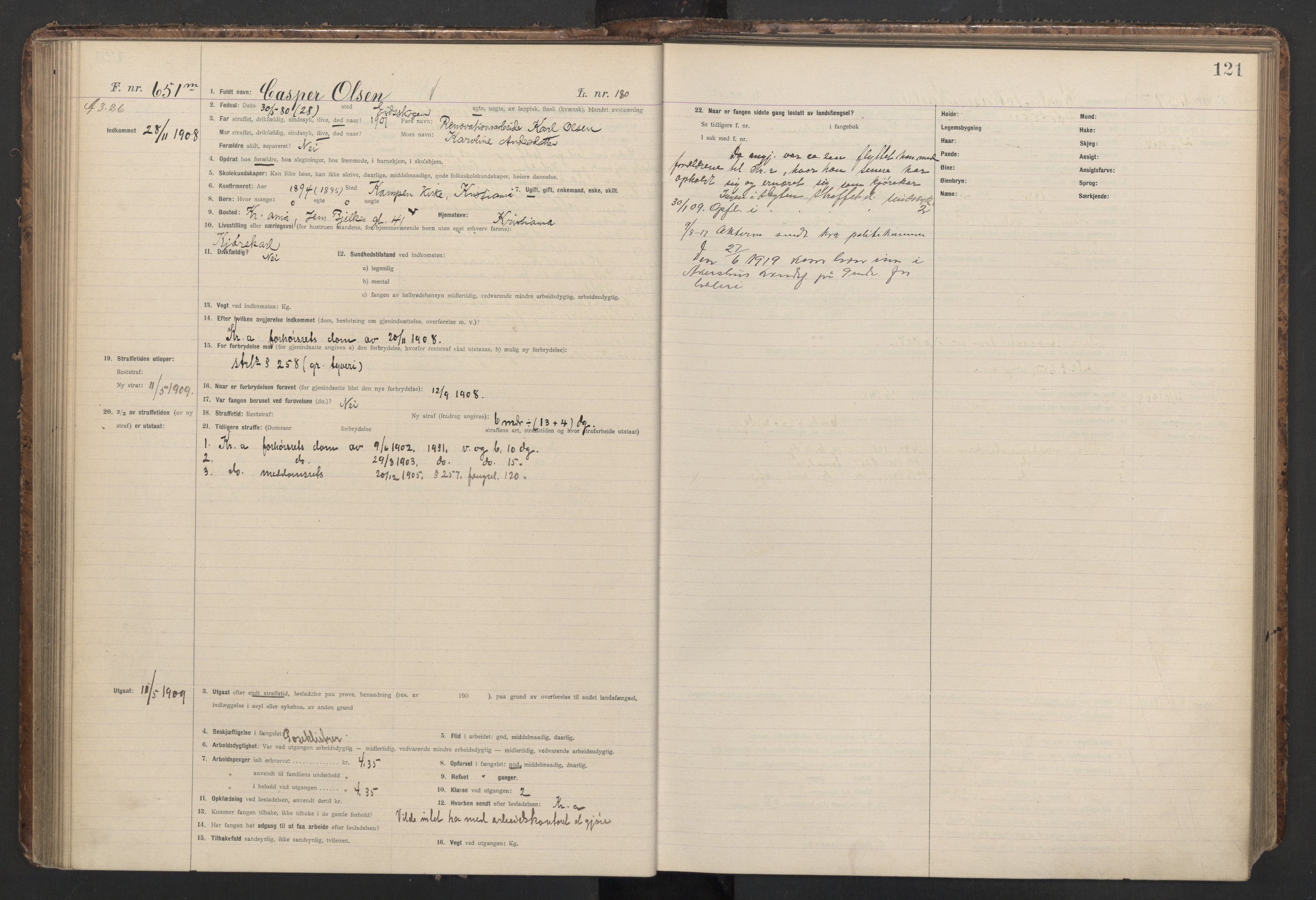 Botsfengslet, AV/RA-S-1539/D/Db/Dbb/L0042: 531m - 871m, 1908-1909, p. 121
