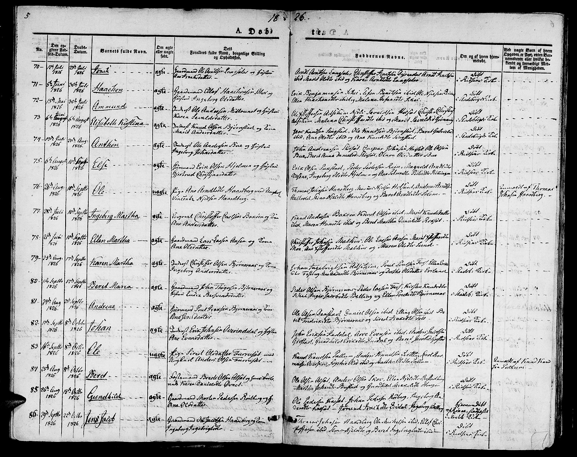 Ministerialprotokoller, klokkerbøker og fødselsregistre - Sør-Trøndelag, SAT/A-1456/646/L0609: Parish register (official) no. 646A07, 1826-1838, p. 5
