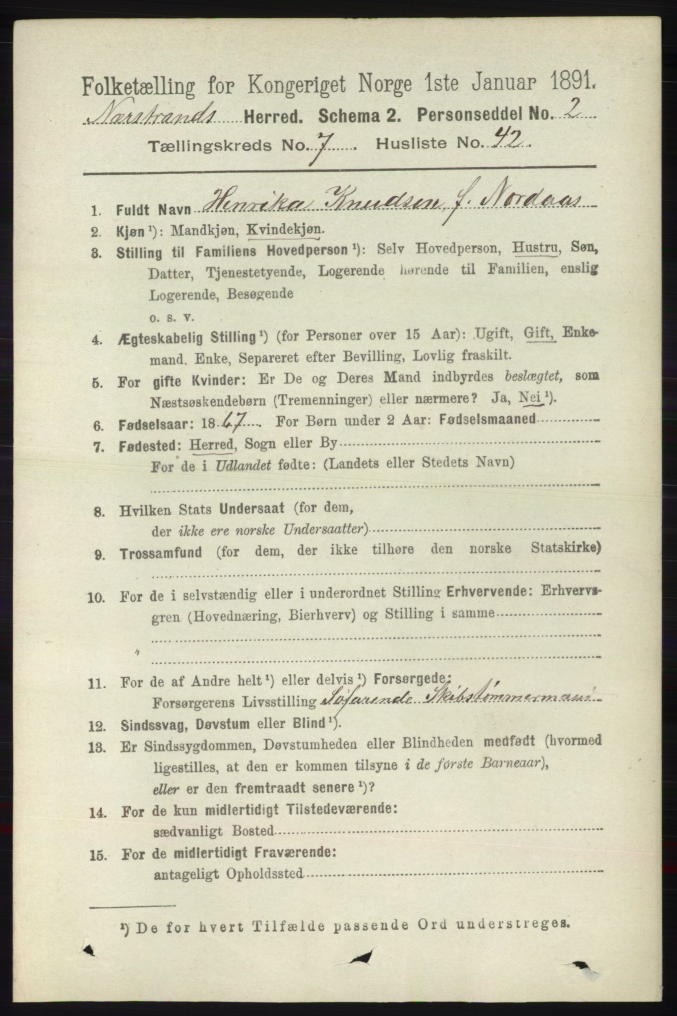 RA, 1891 census for 1139 Nedstrand, 1891, p. 1386