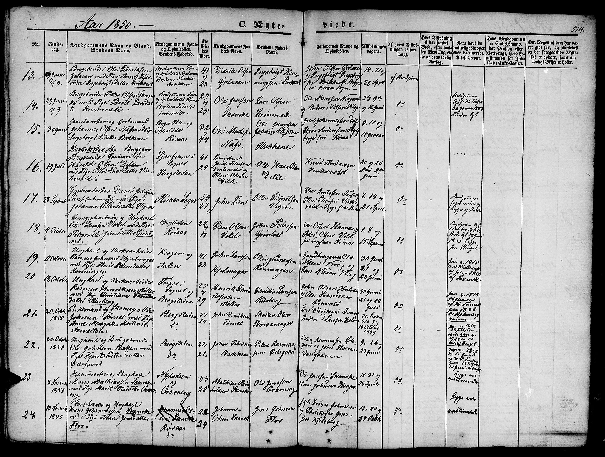 Ministerialprotokoller, klokkerbøker og fødselsregistre - Sør-Trøndelag, SAT/A-1456/681/L0939: Parish register (copy) no. 681C03, 1829-1855, p. 514
