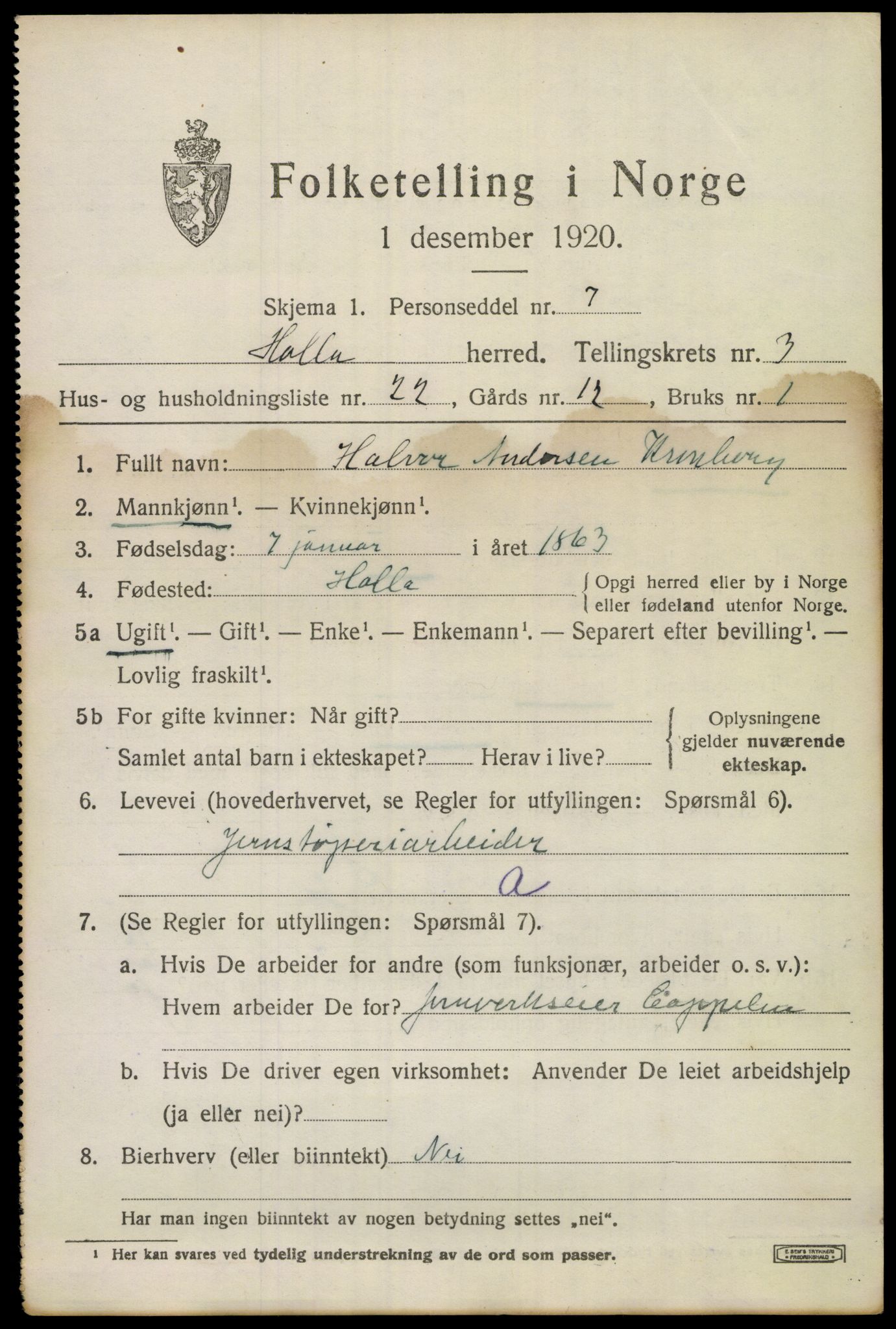 SAKO, 1920 census for Holla, 1920, p. 3247