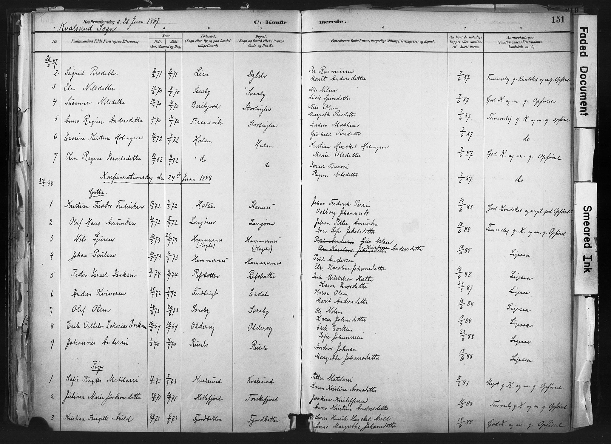 Hammerfest sokneprestkontor, SATØ/S-1347: Parish register (official) no. 11 /2, 1885-1897, p. 151