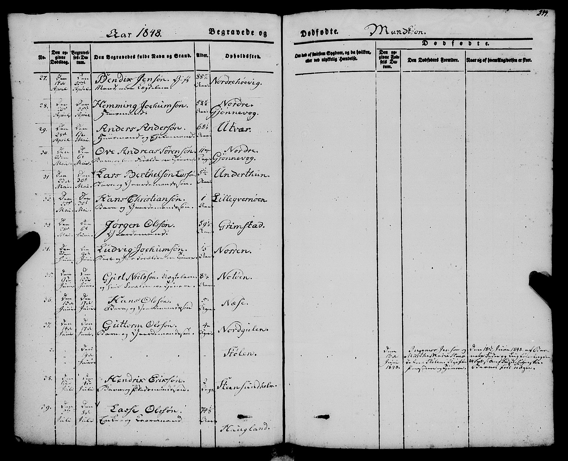 Gulen sokneprestembete, AV/SAB-A-80201/H/Haa/Haaa/L0021: Parish register (official) no. A 21, 1848-1858, p. 244