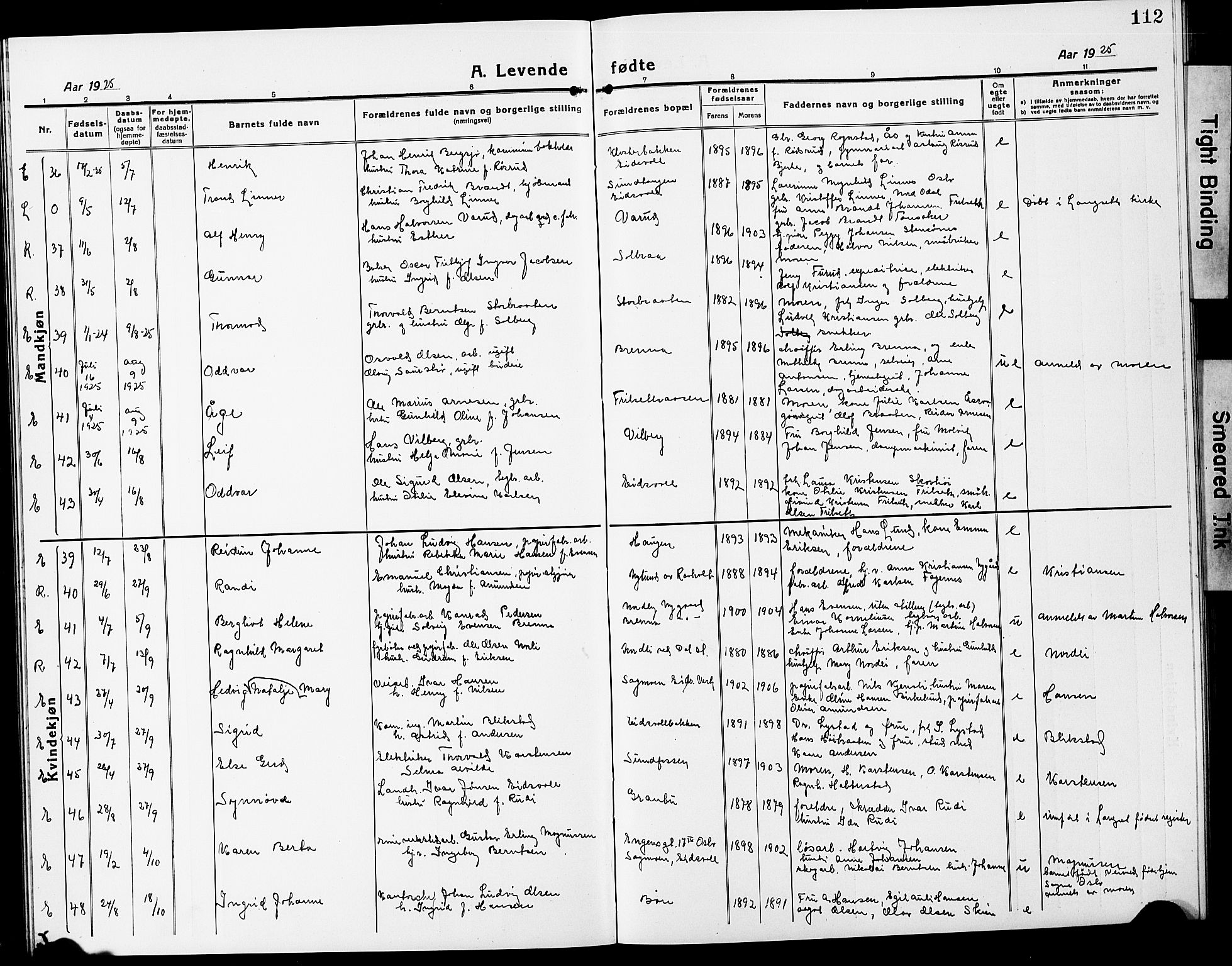 Eidsvoll prestekontor Kirkebøker, AV/SAO-A-10888/G/Ga/L0010: Parish register (copy) no. I 10, 1919-1929, p. 112