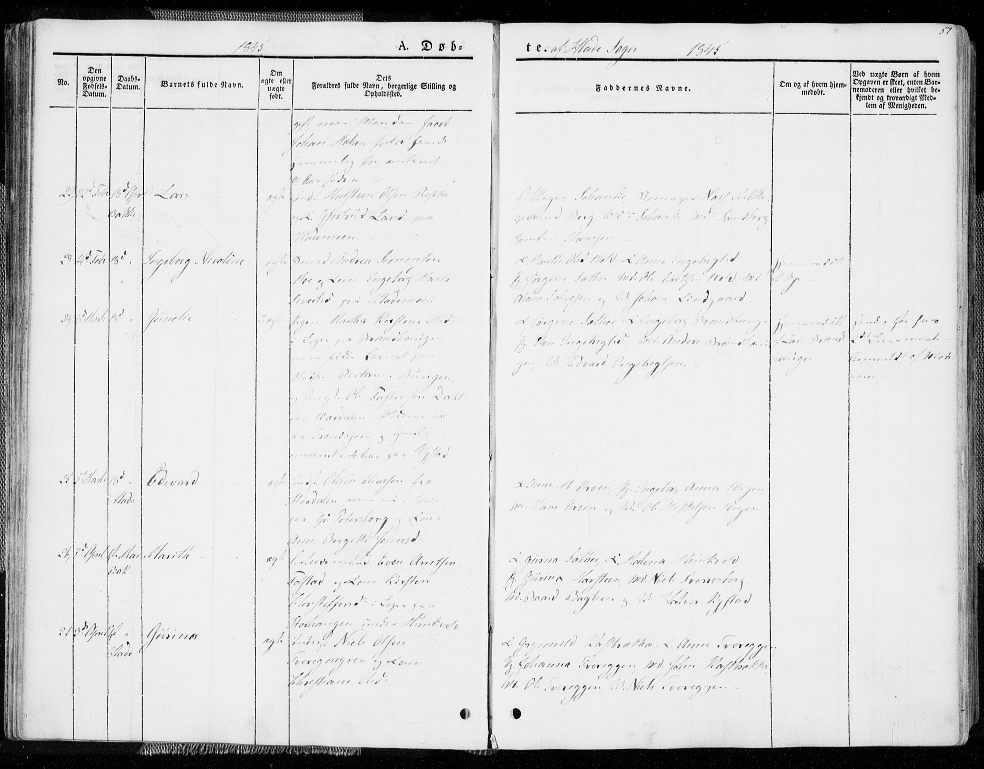 Ministerialprotokoller, klokkerbøker og fødselsregistre - Sør-Trøndelag, AV/SAT-A-1456/606/L0290: Parish register (official) no. 606A05, 1841-1847, p. 57