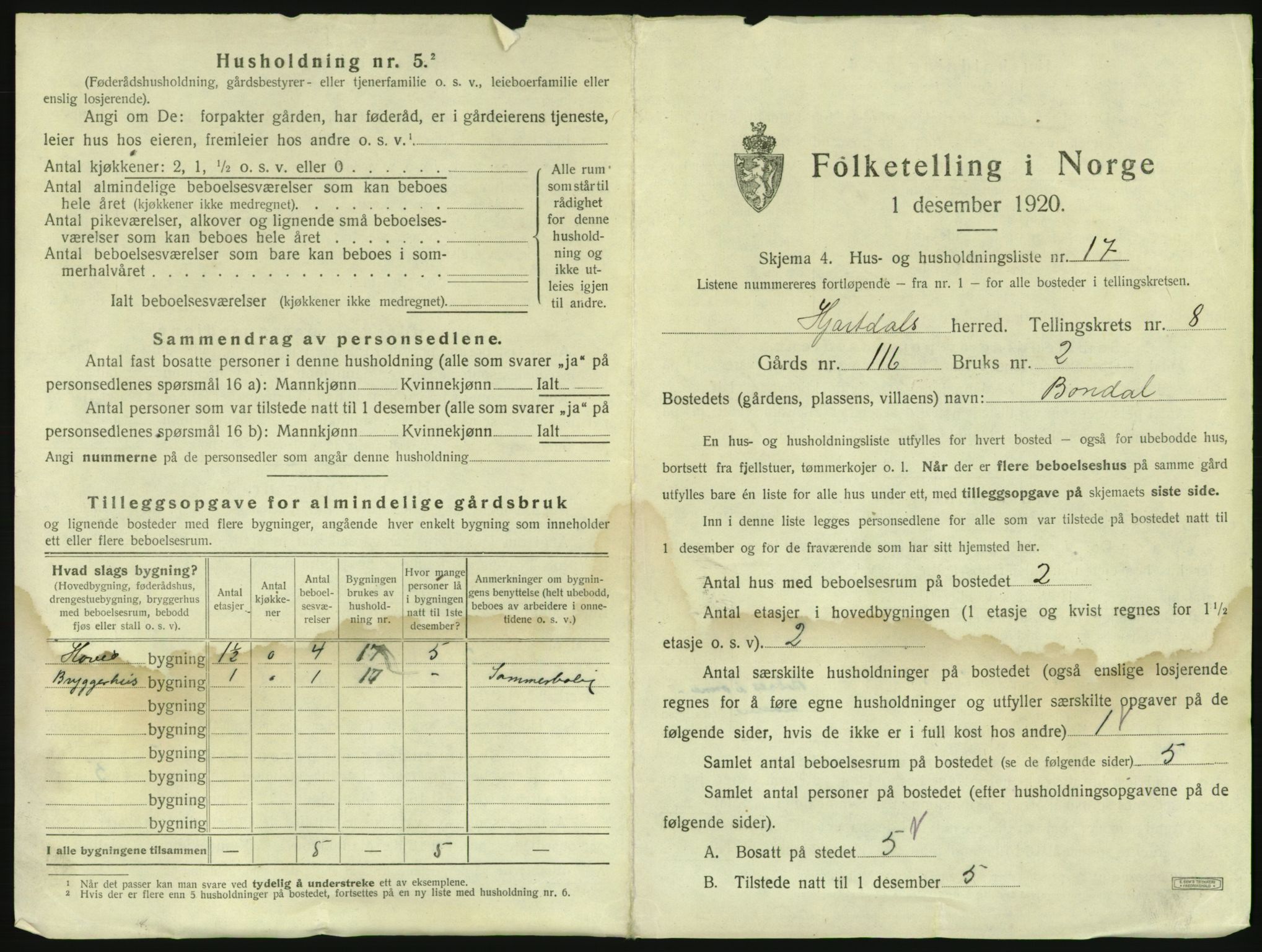 SAKO, 1920 census for Hjartdal, 1920, p. 934