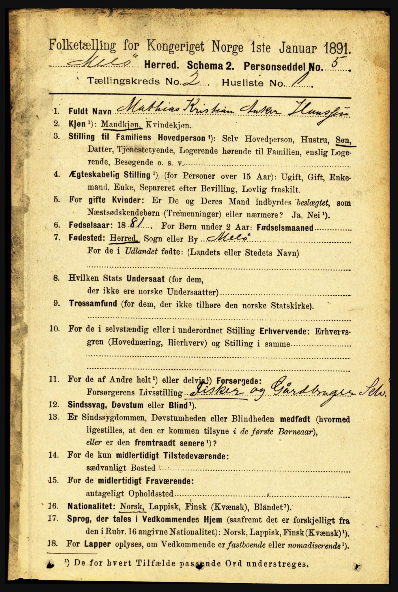 RA, 1891 census for 1837 Meløy, 1891, p. 616