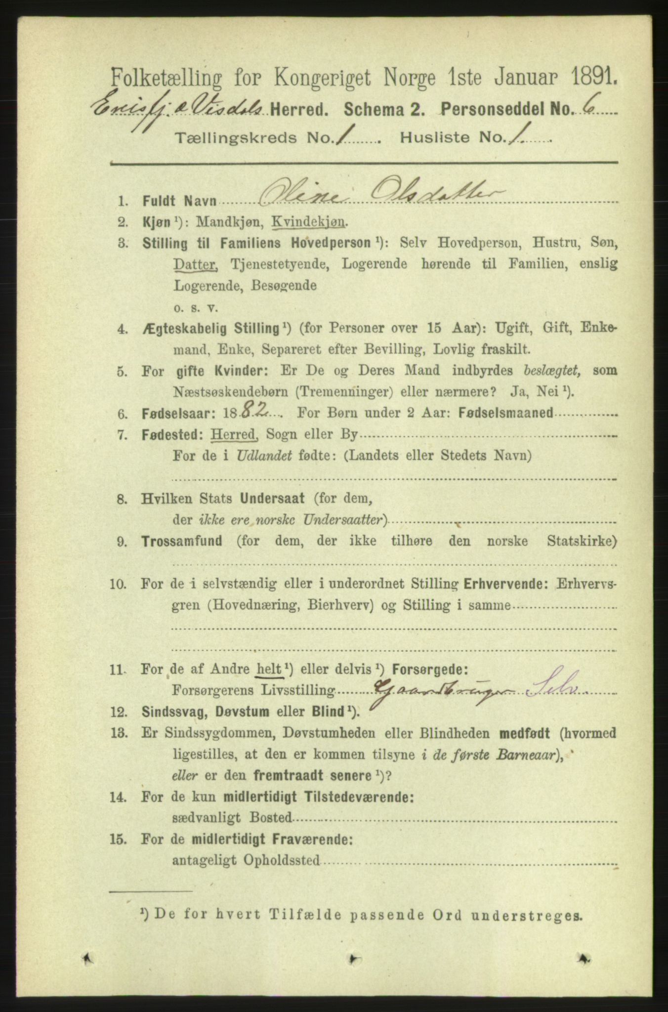 RA, 1891 census for 1542 Eresfjord og Vistdal, 1891, p. 71