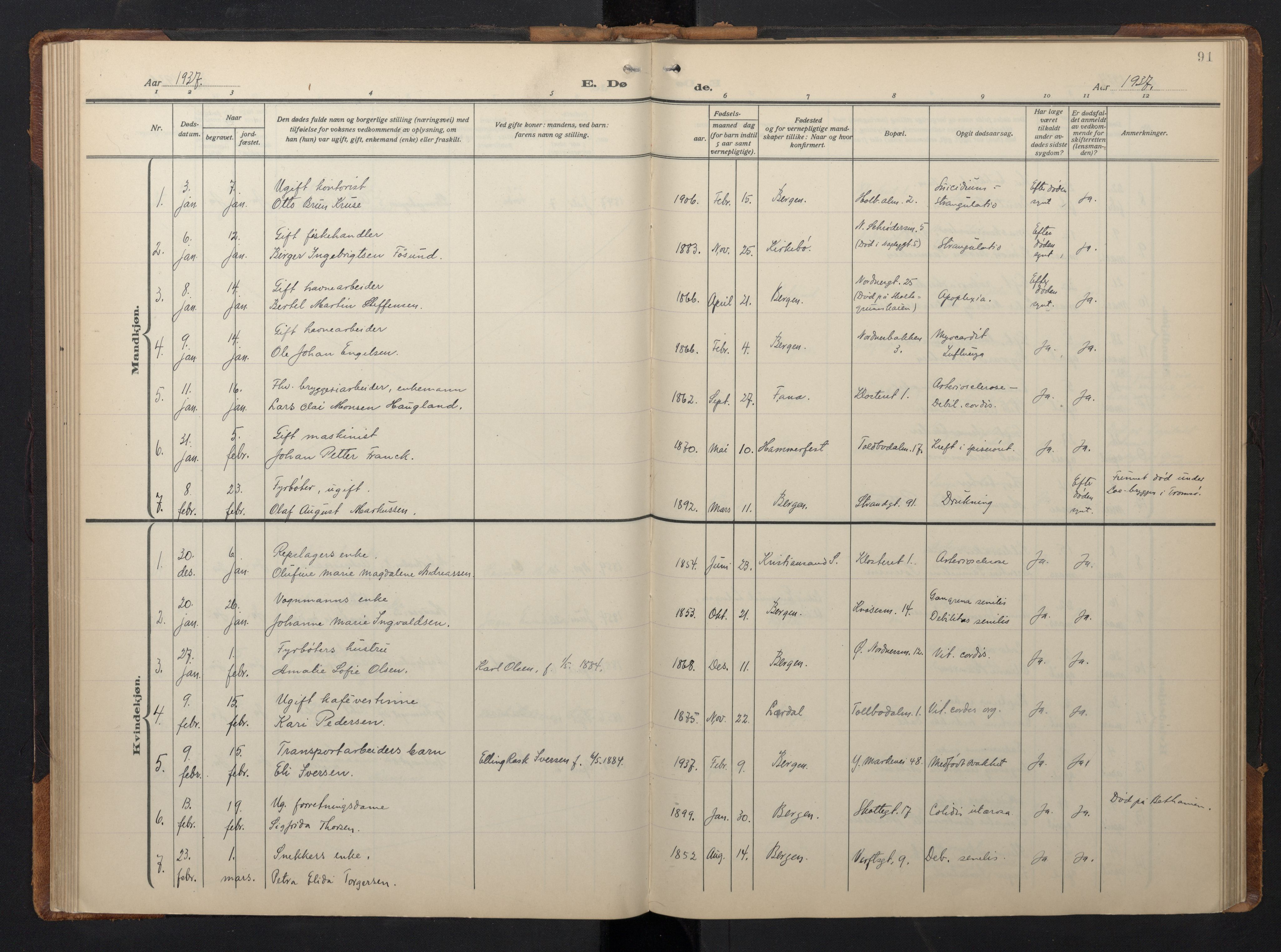 Nykirken Sokneprestembete, SAB/A-77101/H/Hab: Parish register (copy) no. E 3, 1924-1947, p. 90b-91a