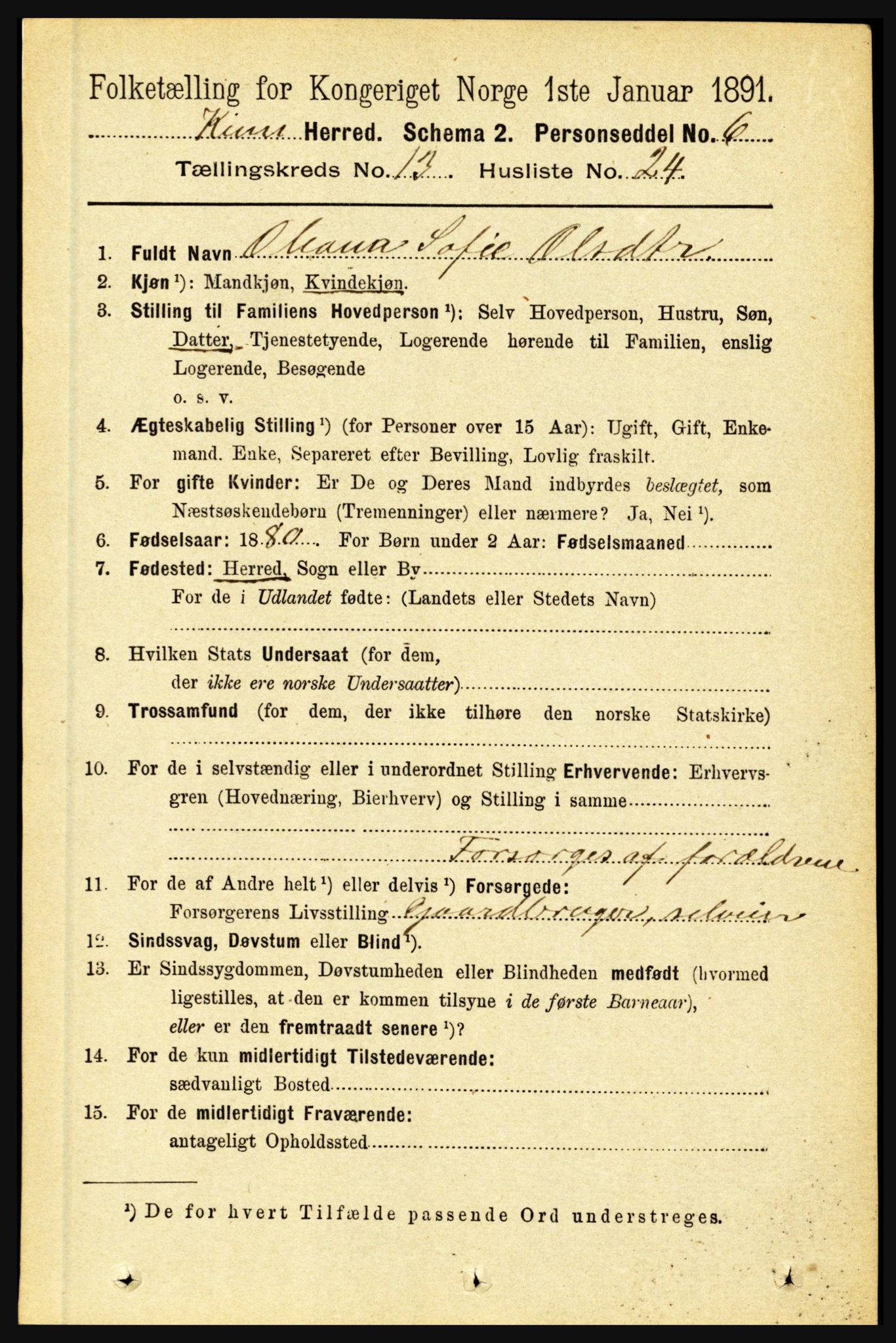 RA, 1891 census for 1437 Kinn, 1891, p. 5229