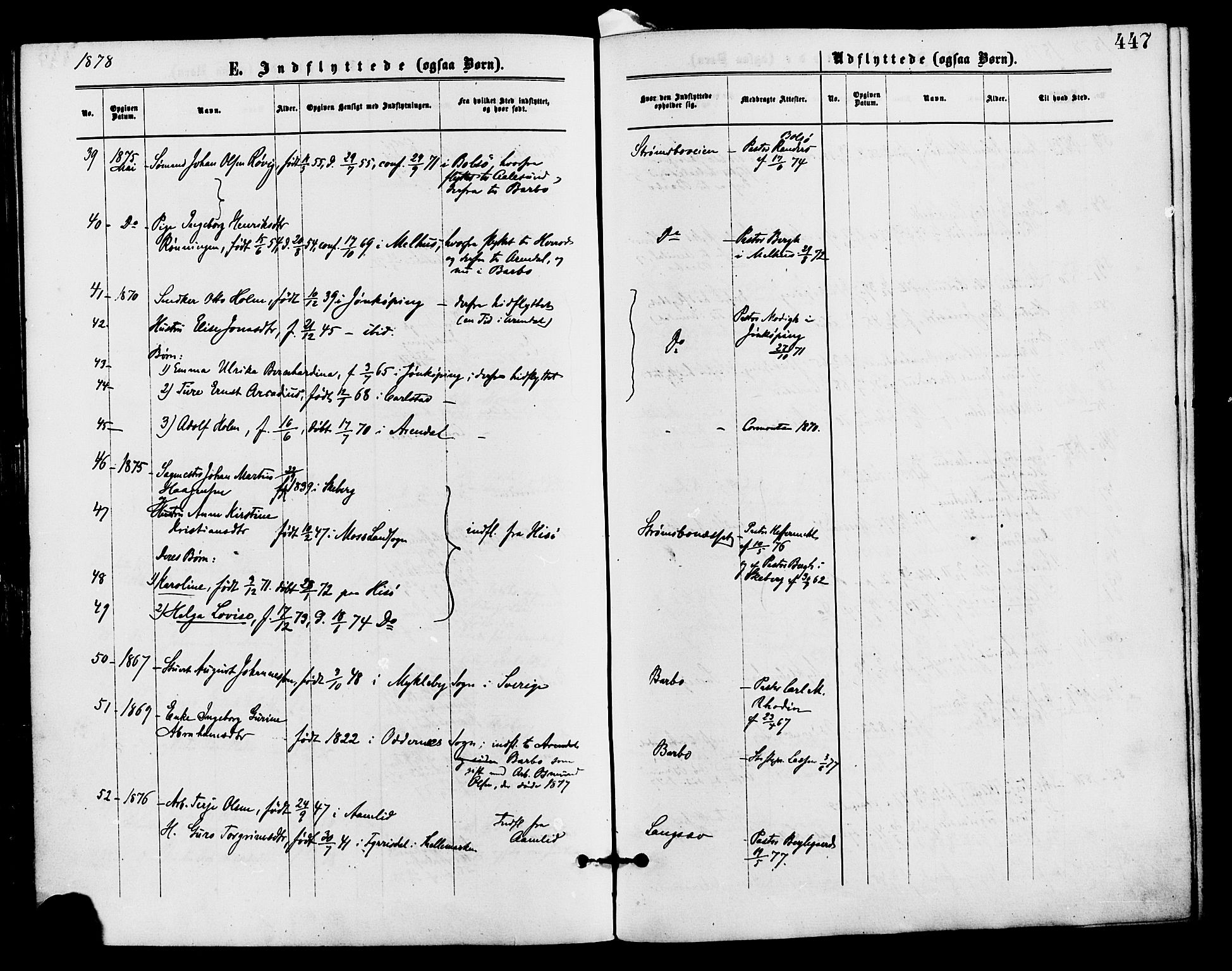 Barbu sokneprestkontor, AV/SAK-1111-0003/F/Fa/L0001: Parish register (official) no. A 1 /1, 1878-1883, p. 447