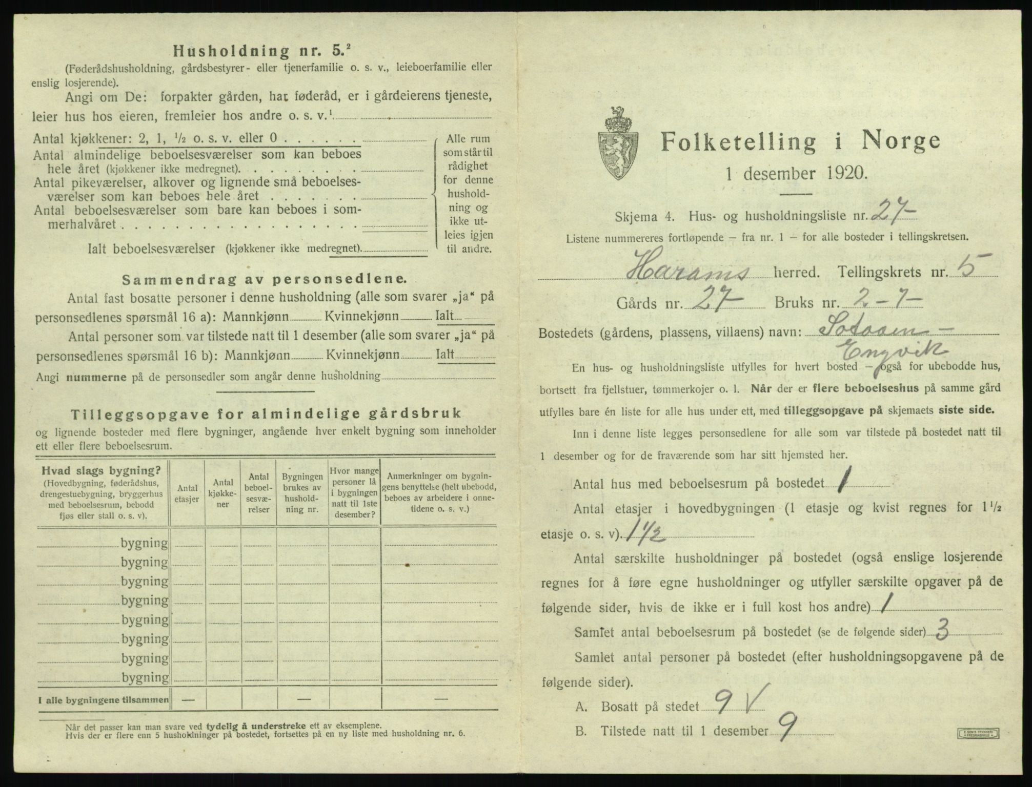 SAT, 1920 census for Haram, 1920, p. 345