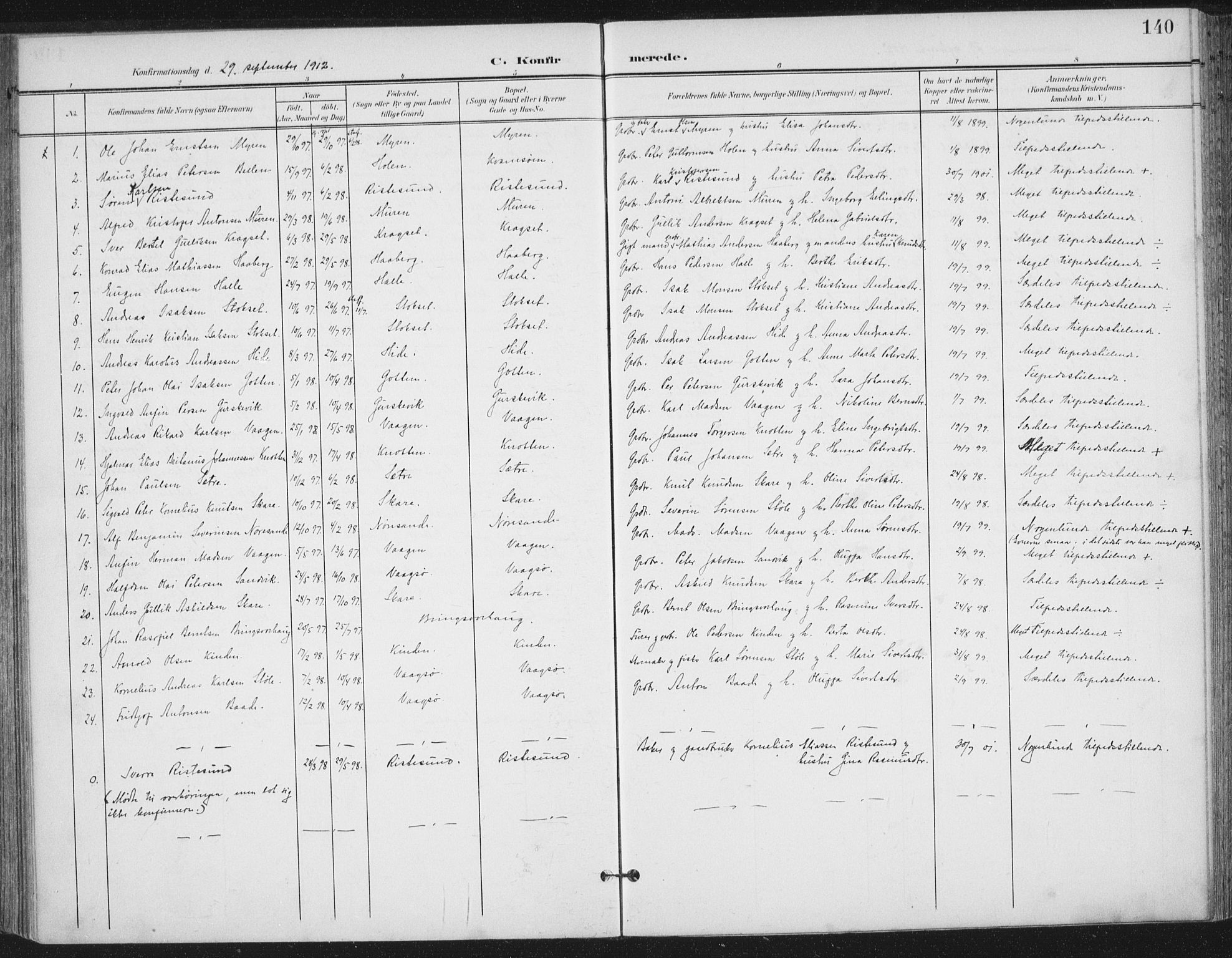 Ministerialprotokoller, klokkerbøker og fødselsregistre - Møre og Romsdal, SAT/A-1454/503/L0038: Parish register (official) no. 503A06, 1901-1917, p. 140