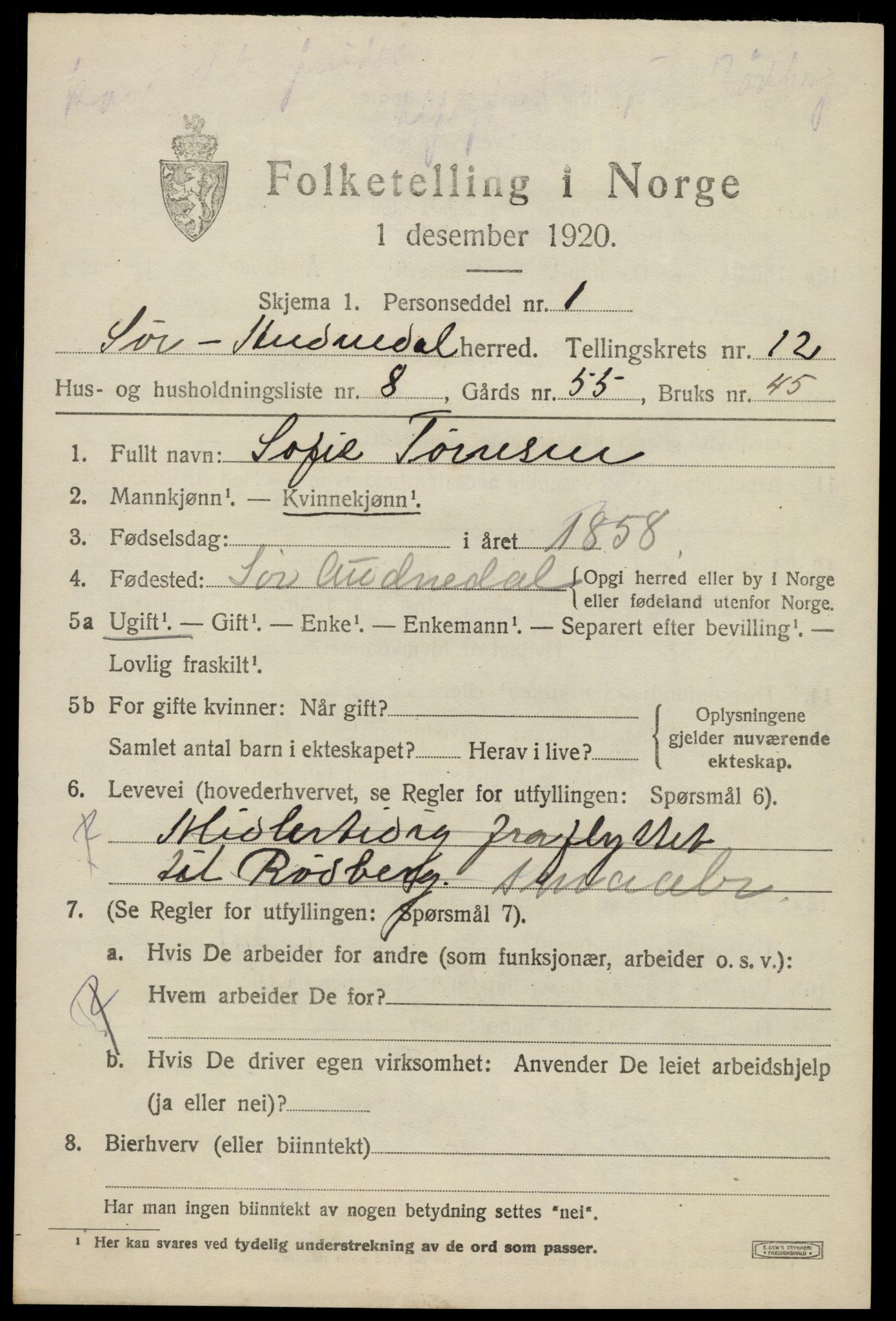 SAK, 1920 census for Sør-Audnedal, 1920, p. 4573