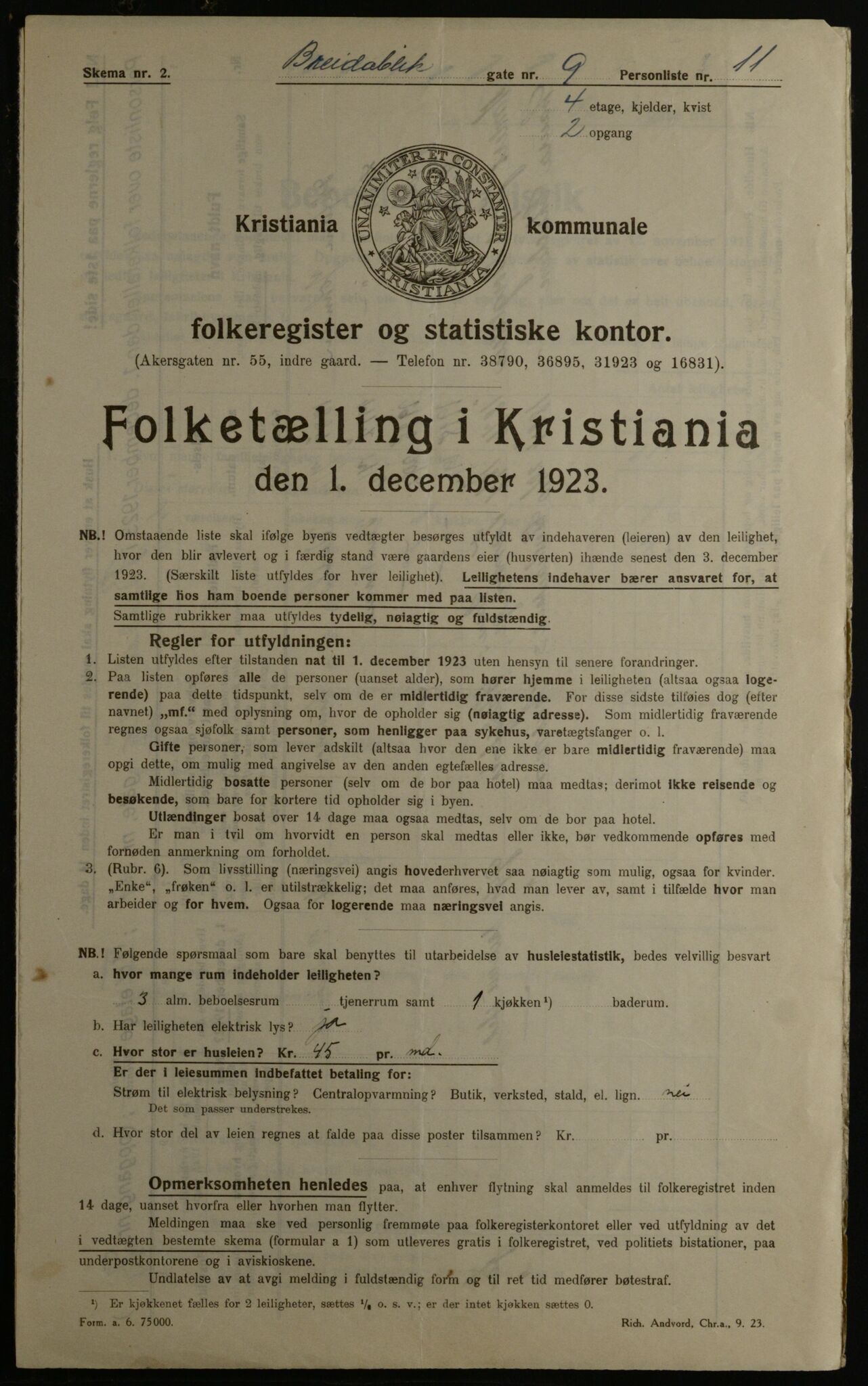 OBA, Municipal Census 1923 for Kristiania, 1923, p. 9232