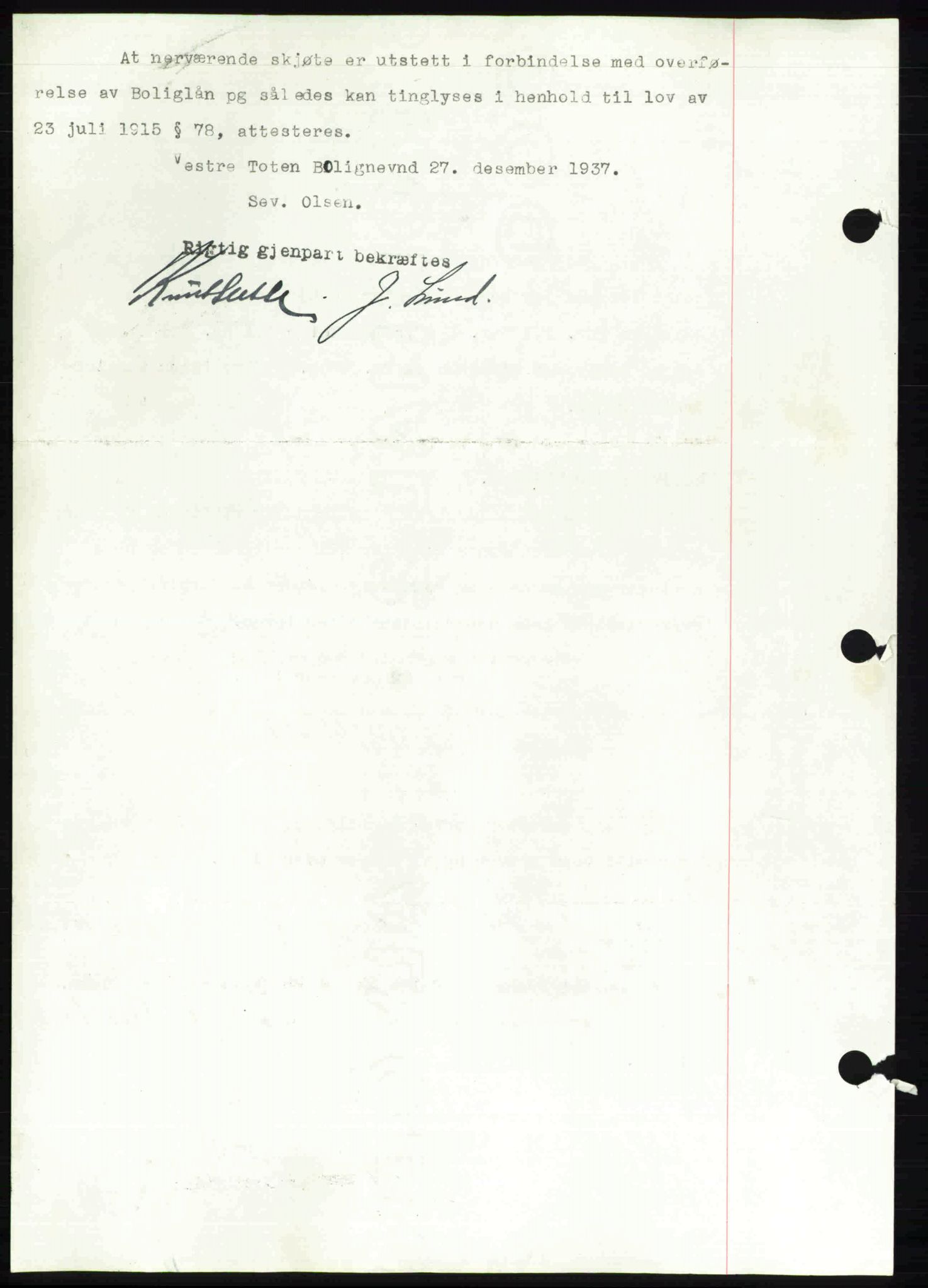 Toten tingrett, SAH/TING-006/H/Hb/Hbc/L0003: Mortgage book no. Hbc-03, 1937-1938, Diary no: : 2932/1937