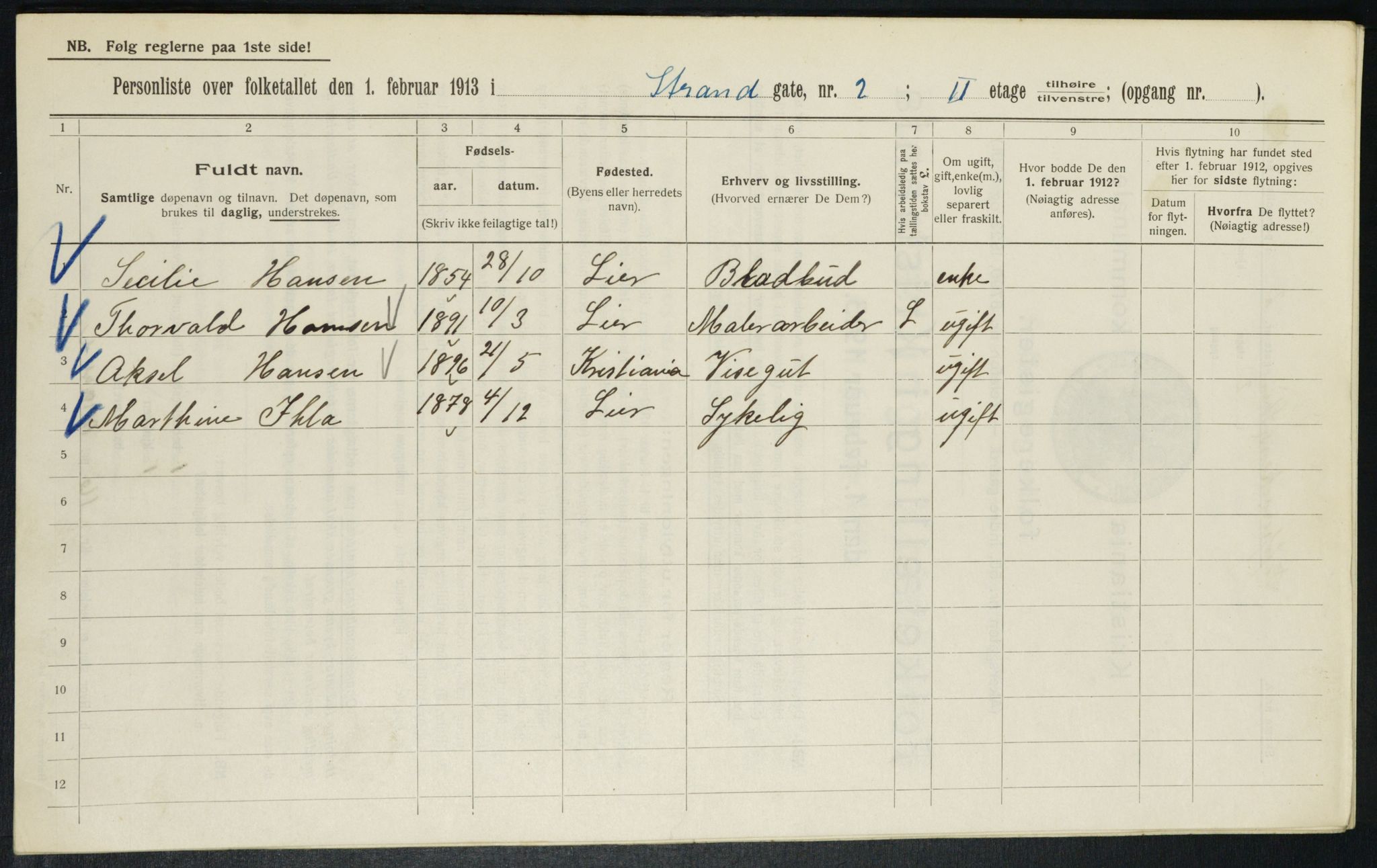 OBA, Municipal Census 1913 for Kristiania, 1913, p. 103771