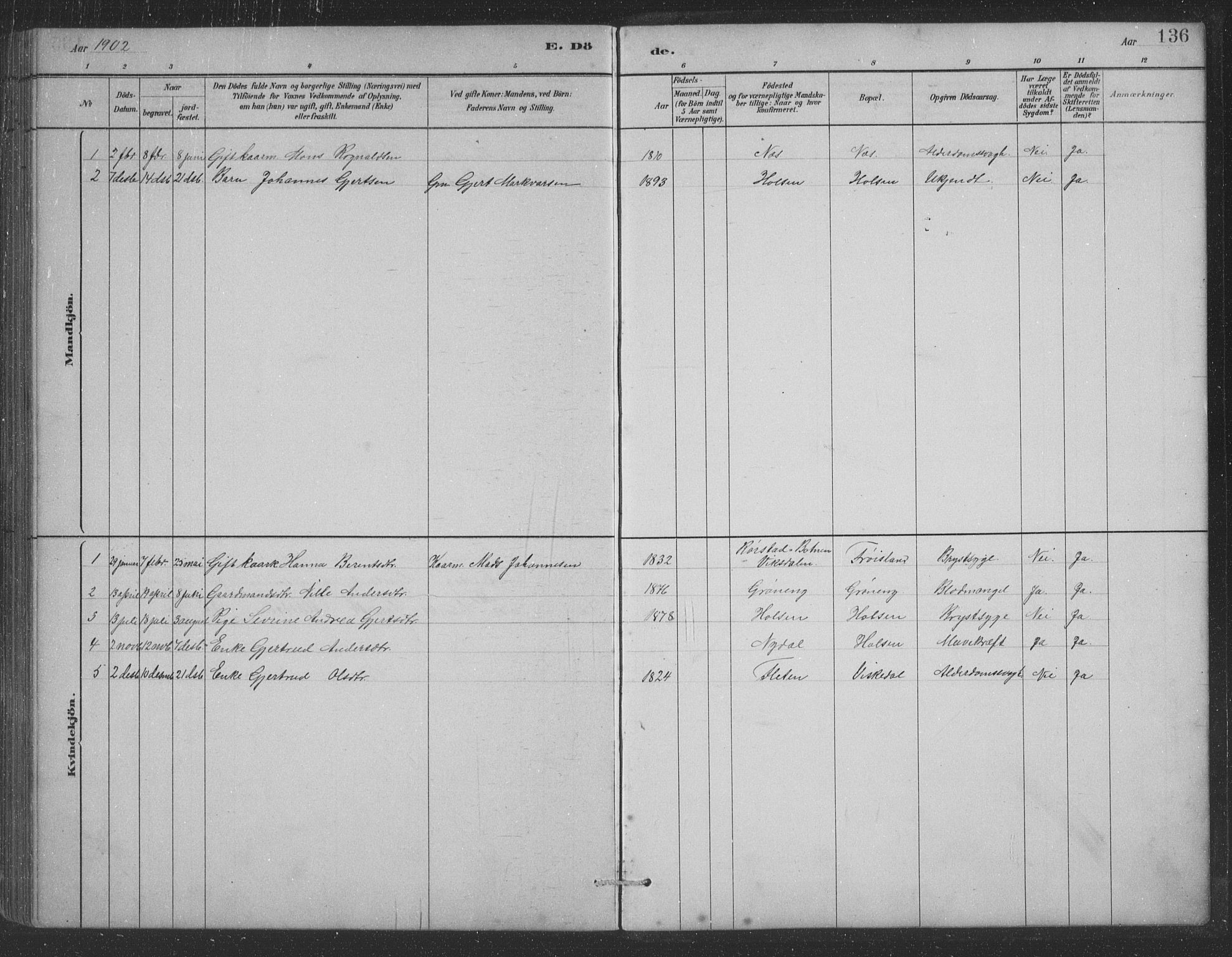 Førde sokneprestembete, AV/SAB-A-79901/H/Hab/Habc/L0002: Parish register (copy) no. C 2, 1881-1911, p. 136