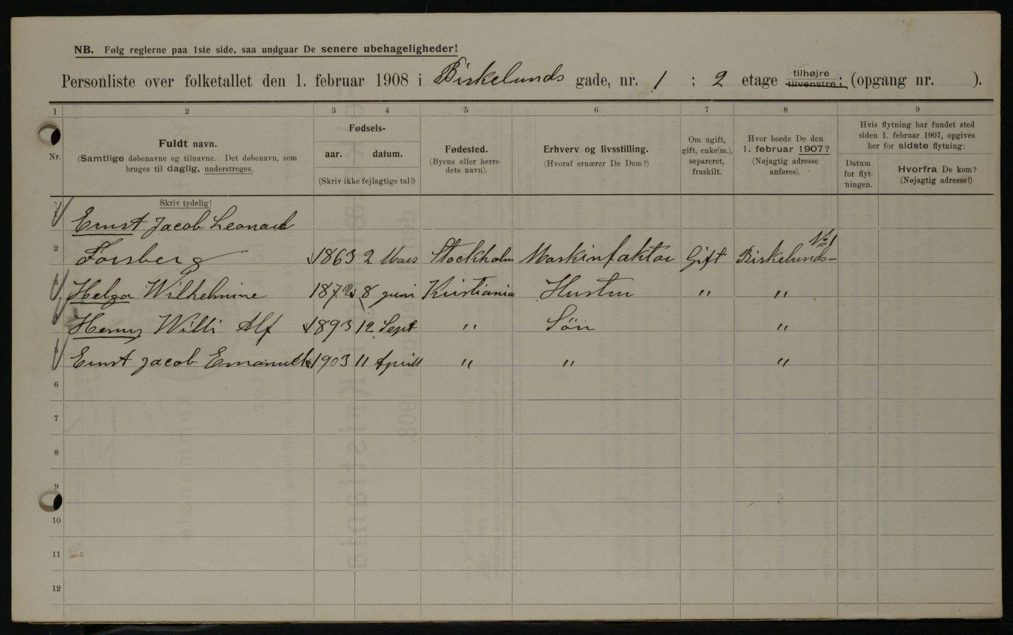 OBA, Municipal Census 1908 for Kristiania, 1908, p. 4948