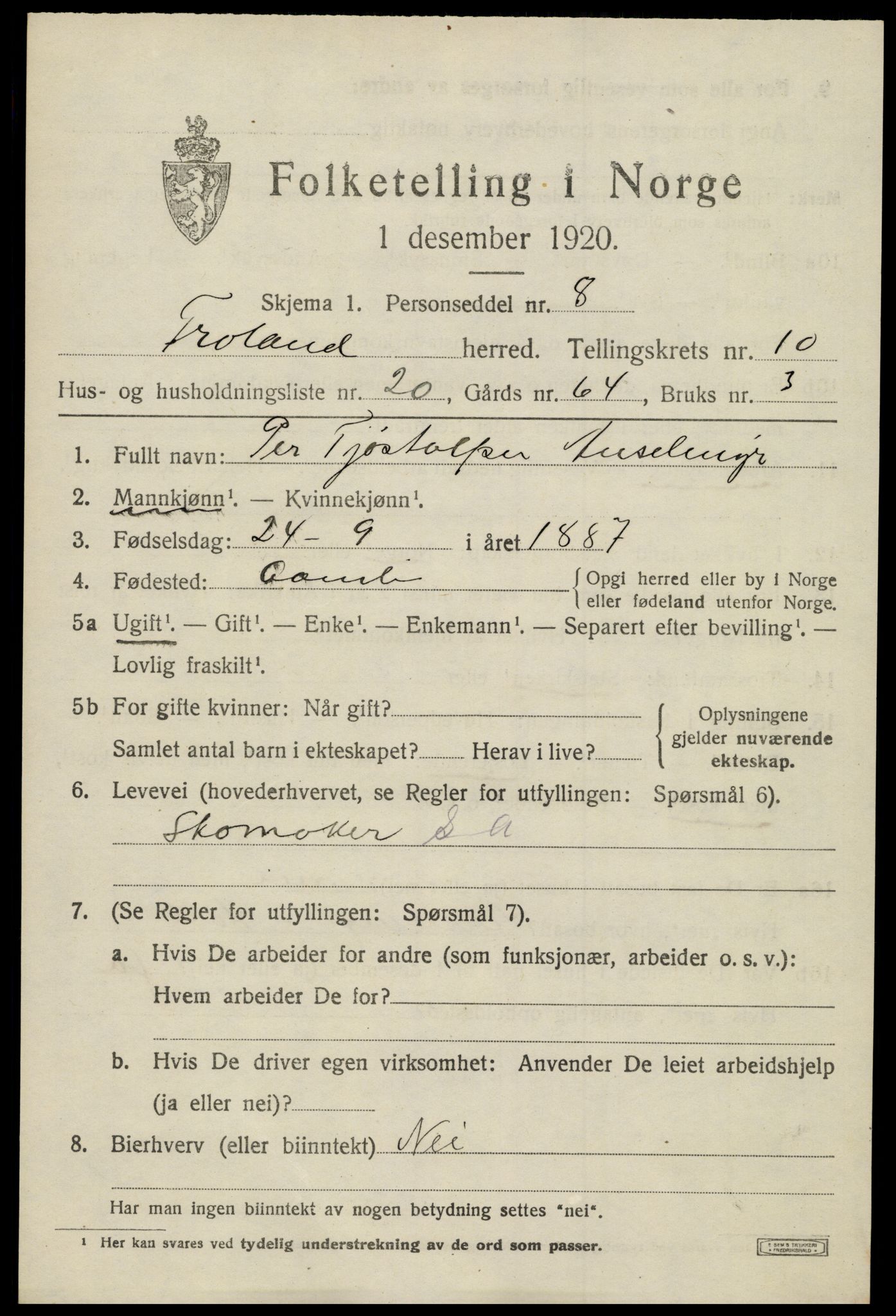 SAK, 1920 census for Froland, 1920, p. 5515