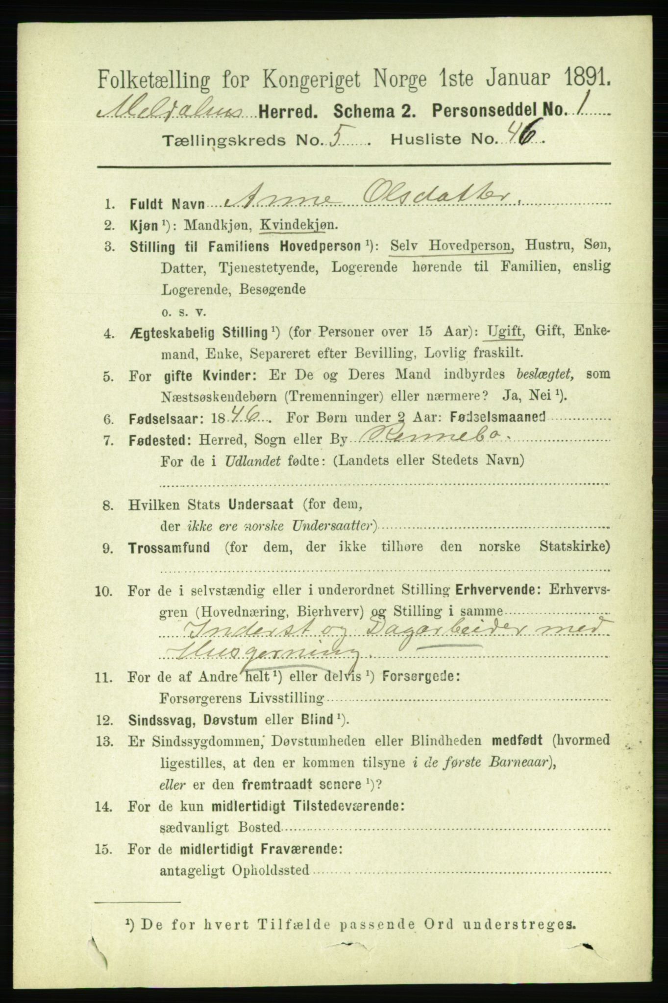 RA, 1891 census for 1636 Meldal, 1891, p. 2784