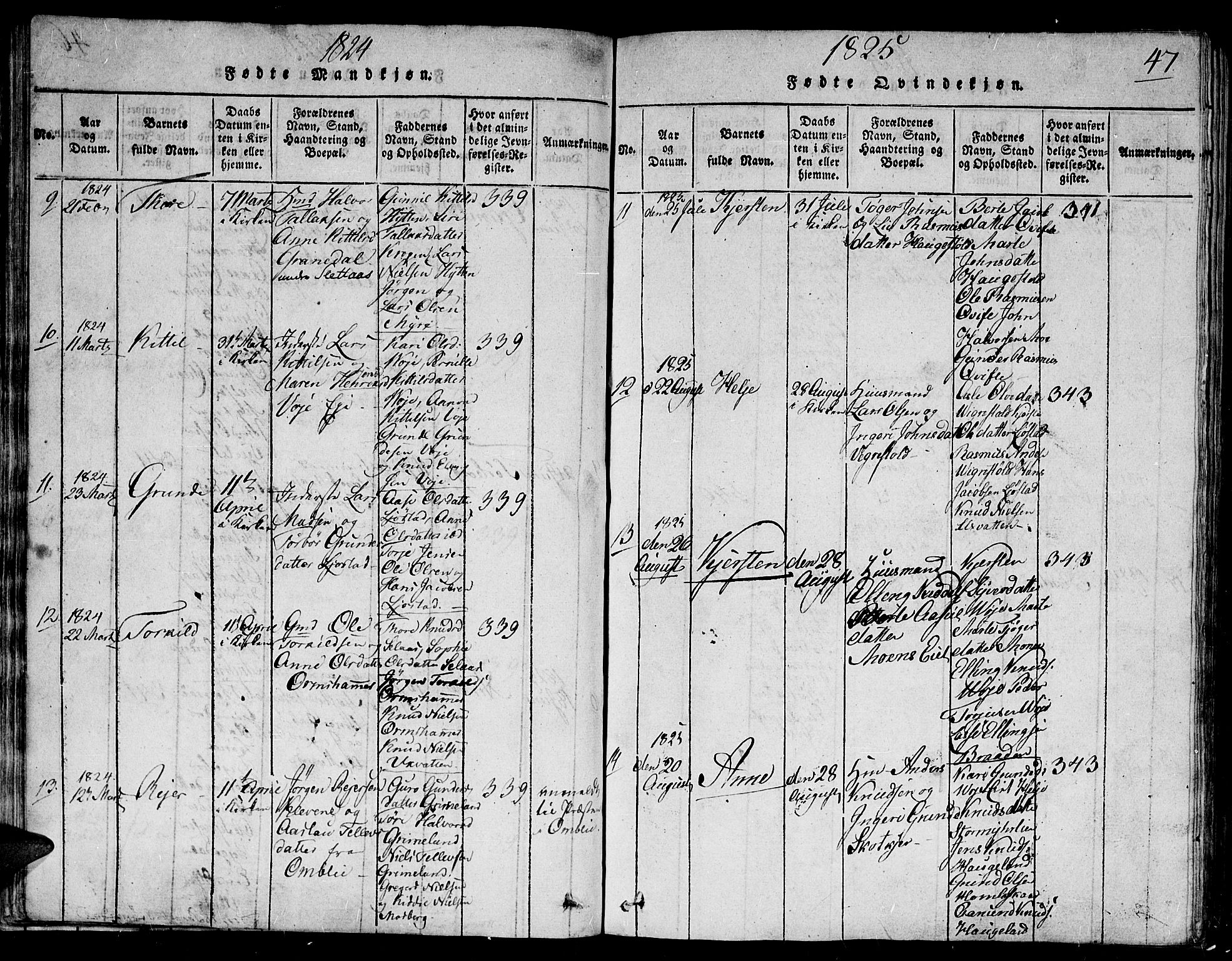 Gjerstad sokneprestkontor, AV/SAK-1111-0014/F/Fb/Fbb/L0001: Parish register (copy) no. B 1, 1813-1863, p. 47