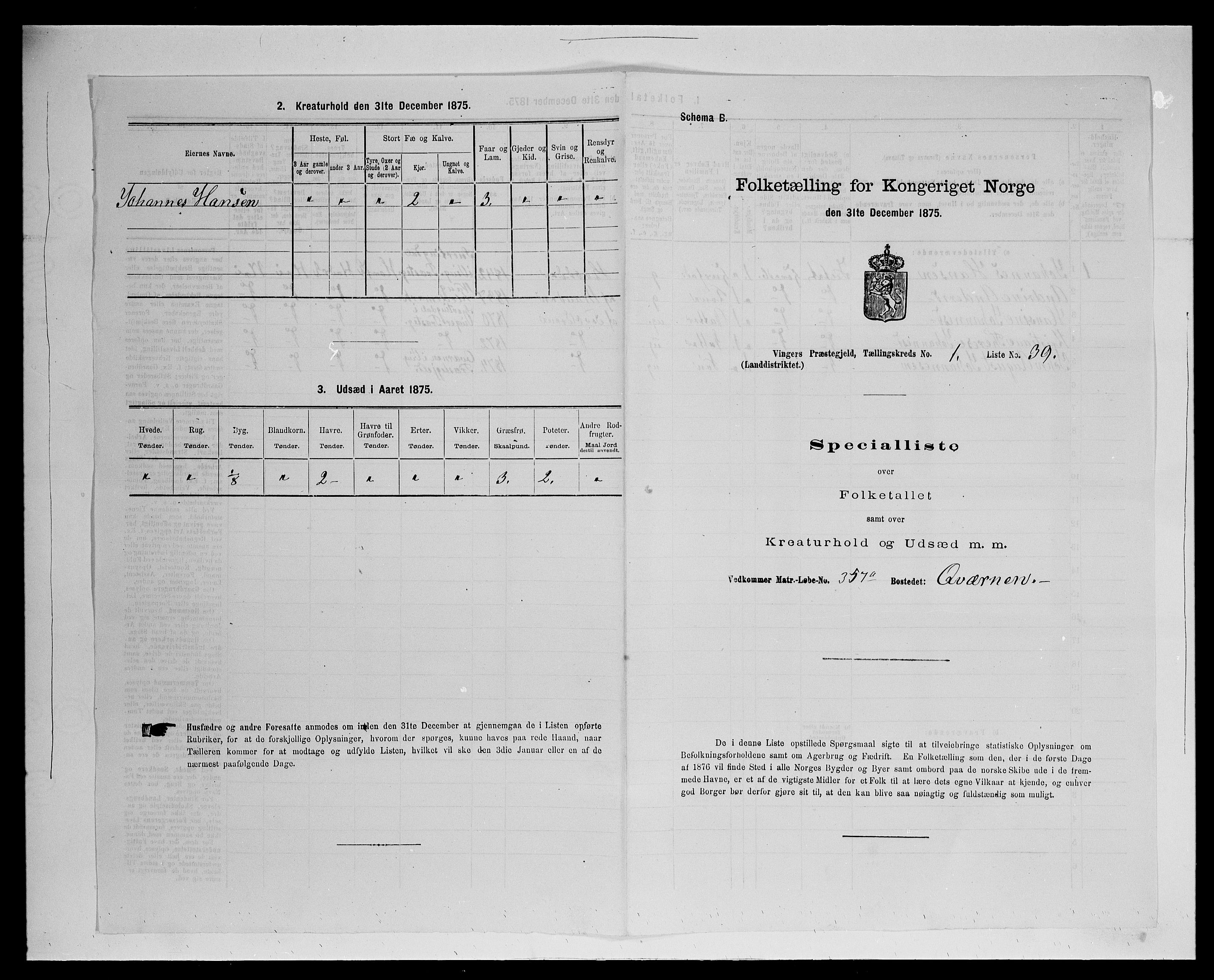 SAH, 1875 census for 0421L Vinger/Vinger og Austmarka, 1875, p. 182