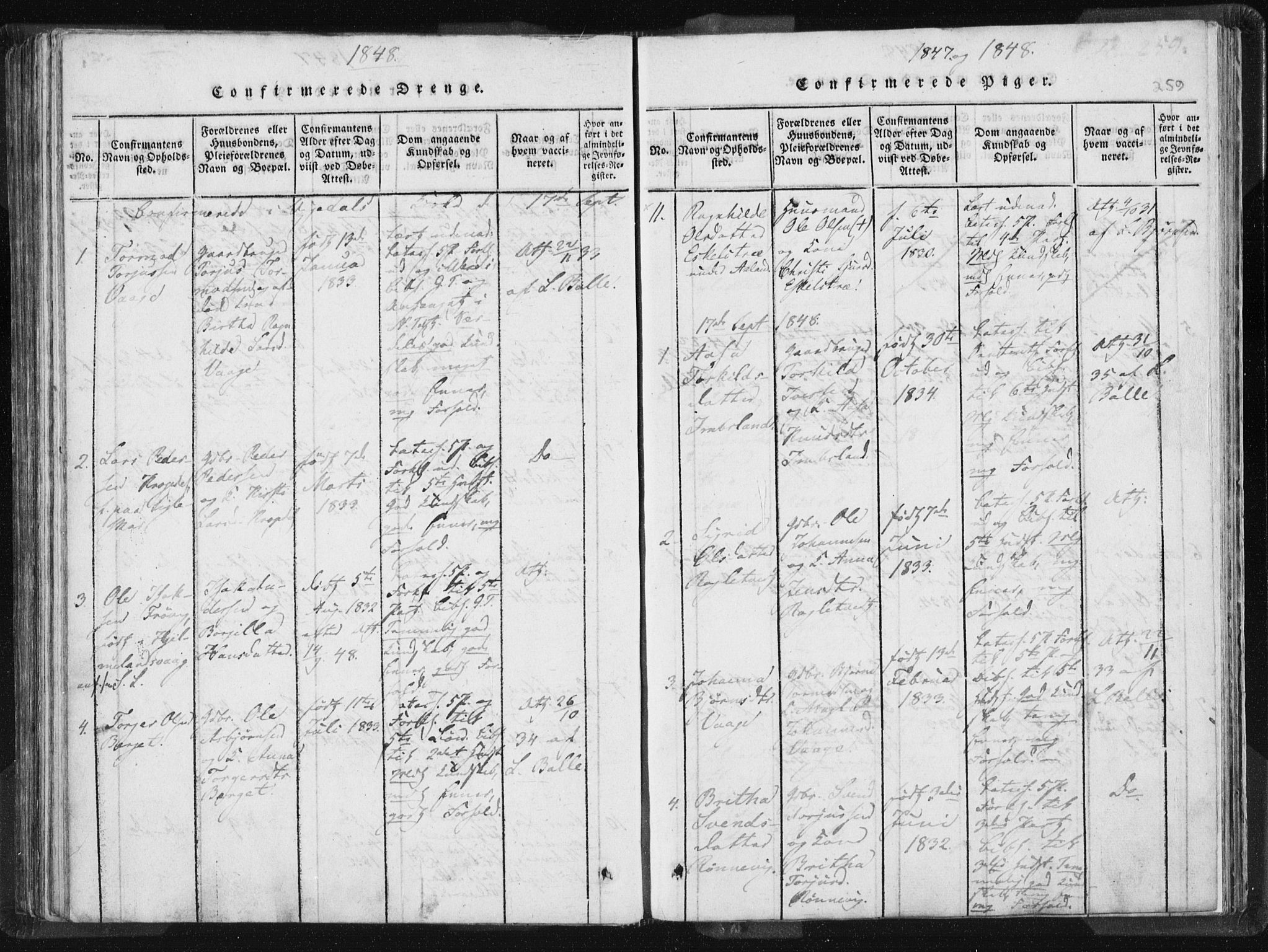 Vikedal sokneprestkontor, AV/SAST-A-101840/01/IV: Parish register (official) no. A 5, 1817-1850, p. 259