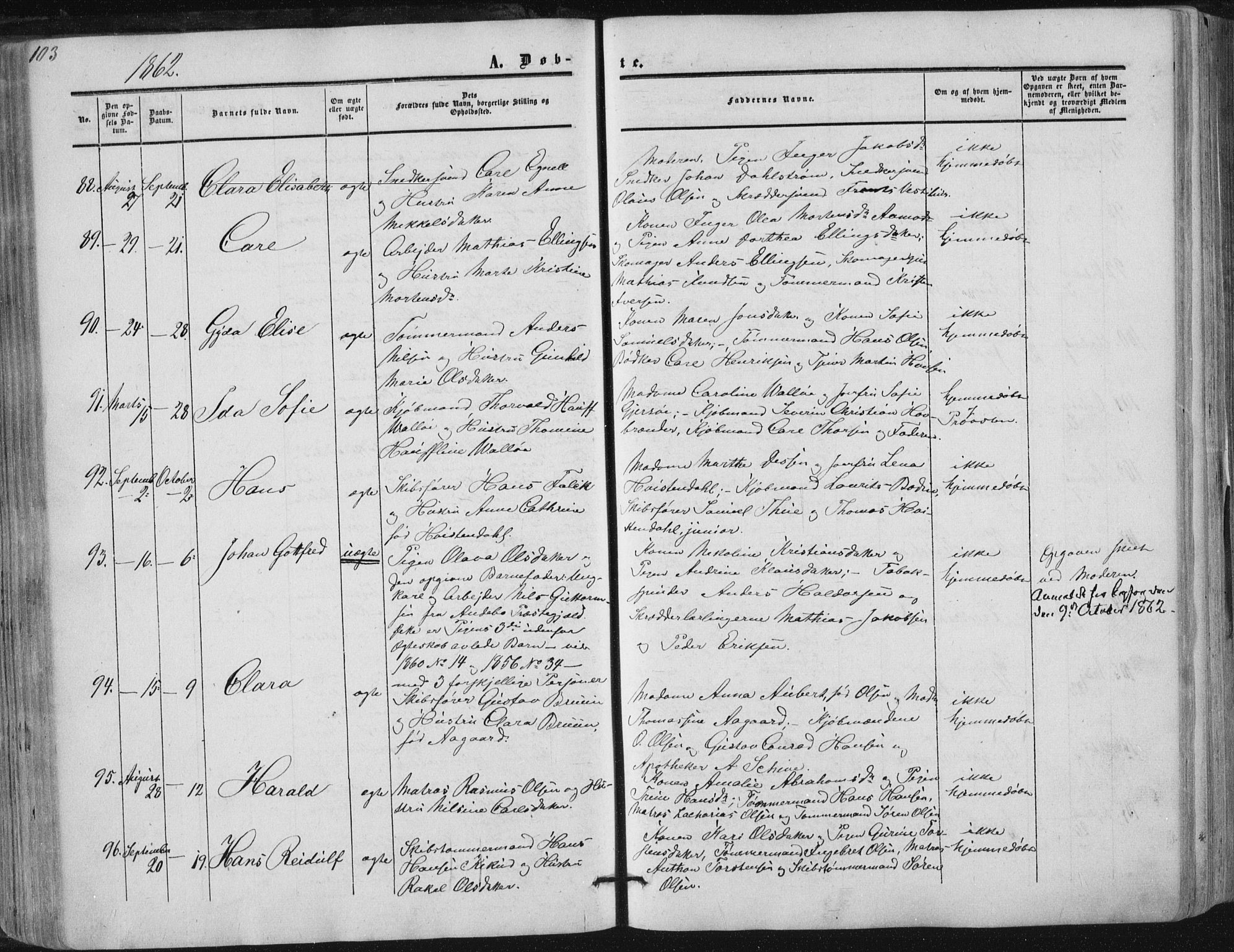 Tønsberg kirkebøker, AV/SAKO-A-330/F/Fa/L0008: Parish register (official) no. I 8, 1855-1864, p. 103