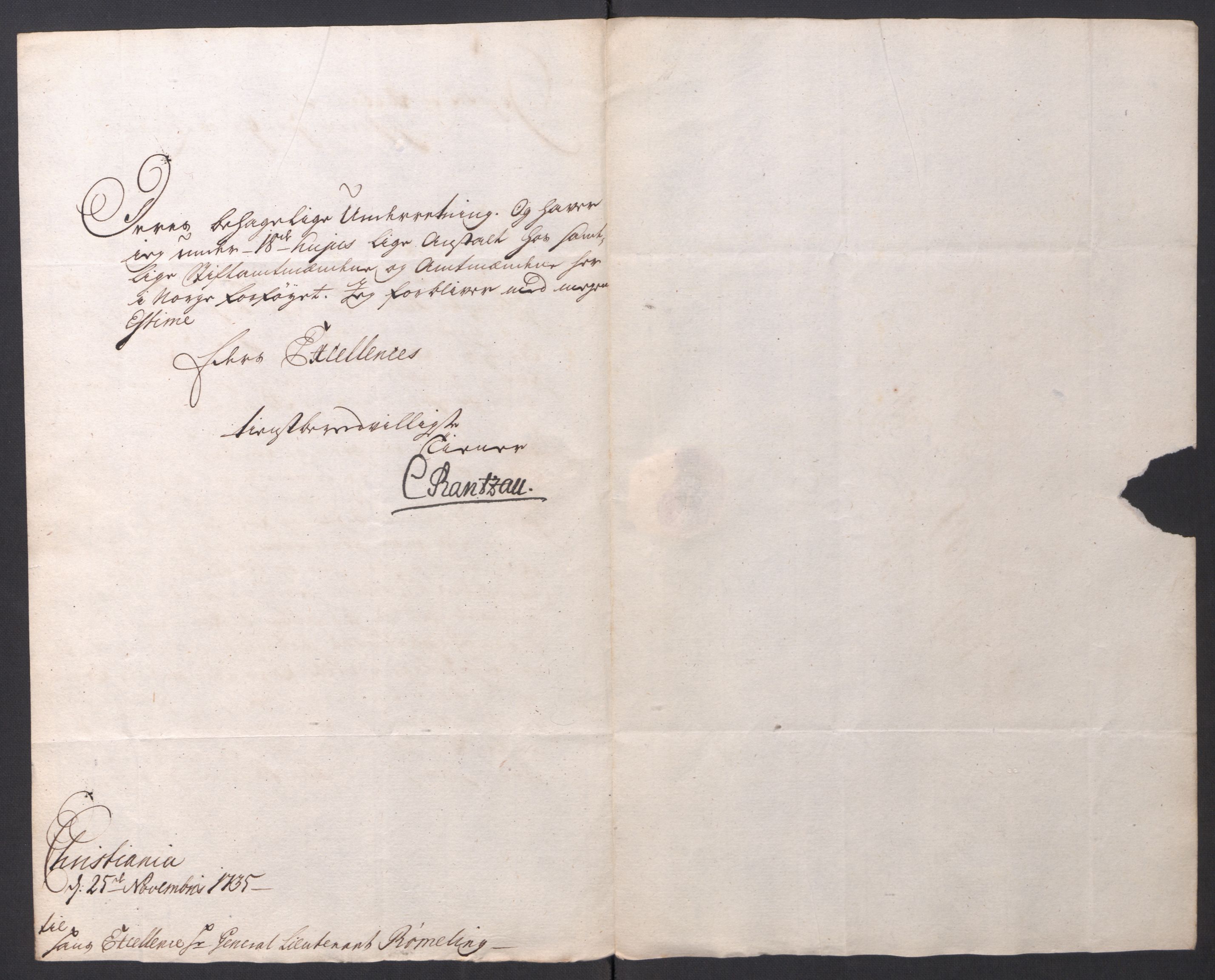 Kommanderende general (KG I) med Det norske krigsdirektorium, AV/RA-EA-5419/D/L0061: Stattholderens, stiftamtmenns og amtmenns brev, 1731-1740, p. 145