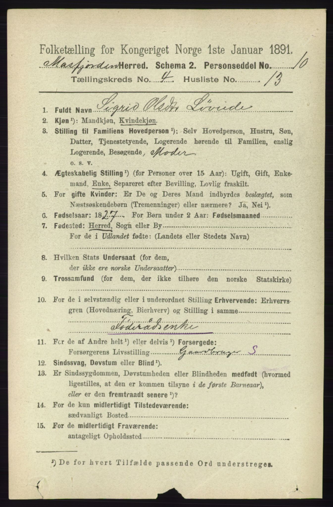 RA, 1891 census for 1266 Masfjorden, 1891, p. 837