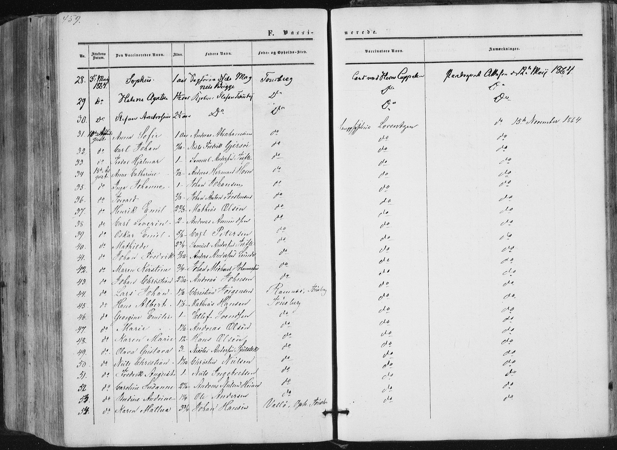 Tønsberg kirkebøker, AV/SAKO-A-330/F/Fa/L0008: Parish register (official) no. I 8, 1855-1864, p. 459