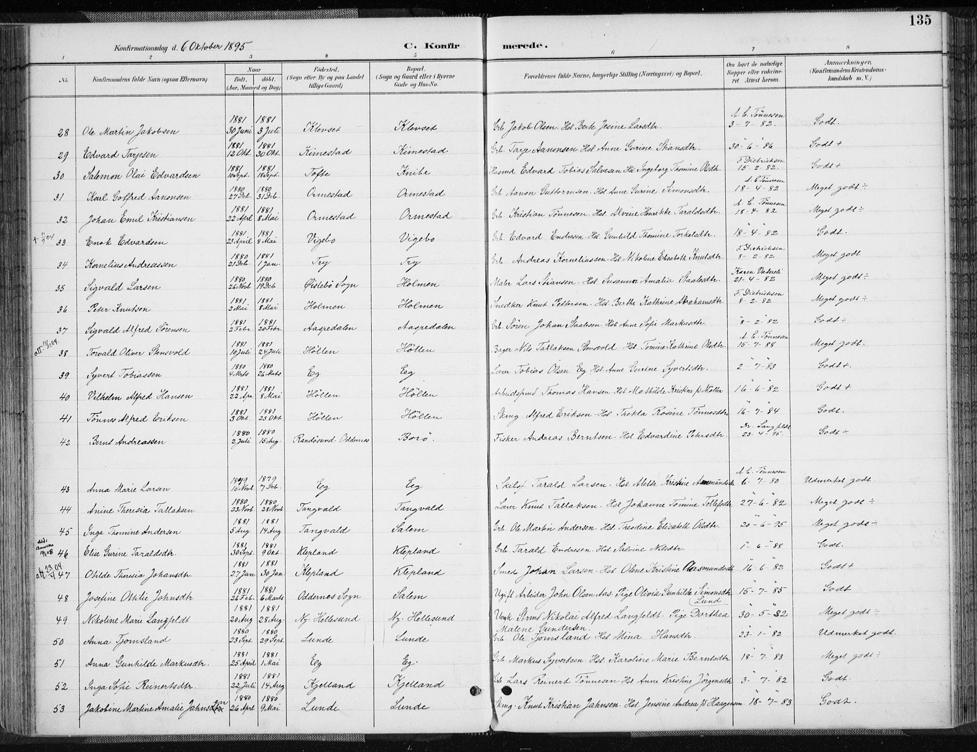 Søgne sokneprestkontor, SAK/1111-0037/F/Fa/Fab/L0013: Parish register (official) no. A 13, 1892-1911, p. 135