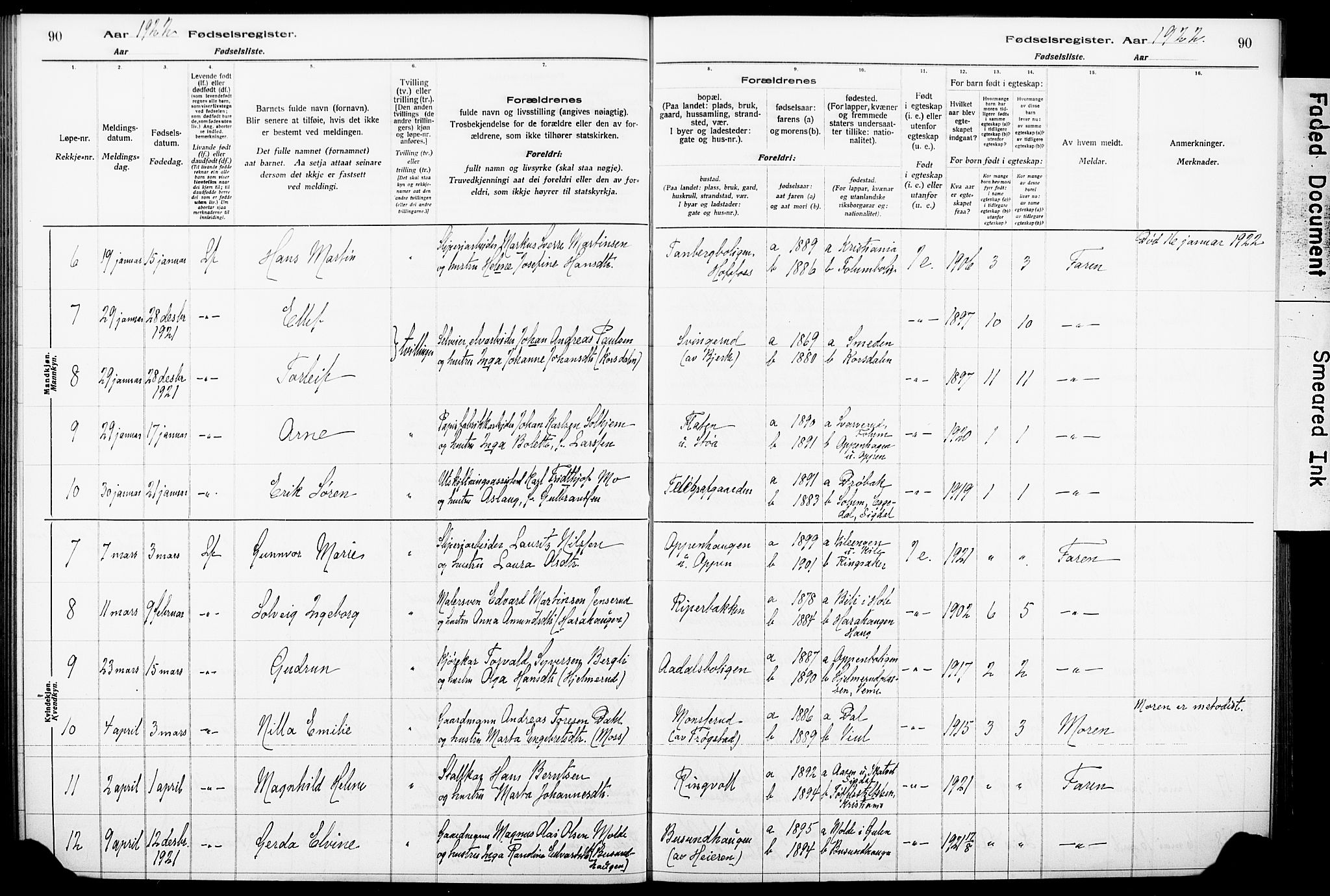 Norderhov kirkebøker, AV/SAKO-A-237/J/Ja/L0001: Birth register no. 1, 1916-1930, p. 90