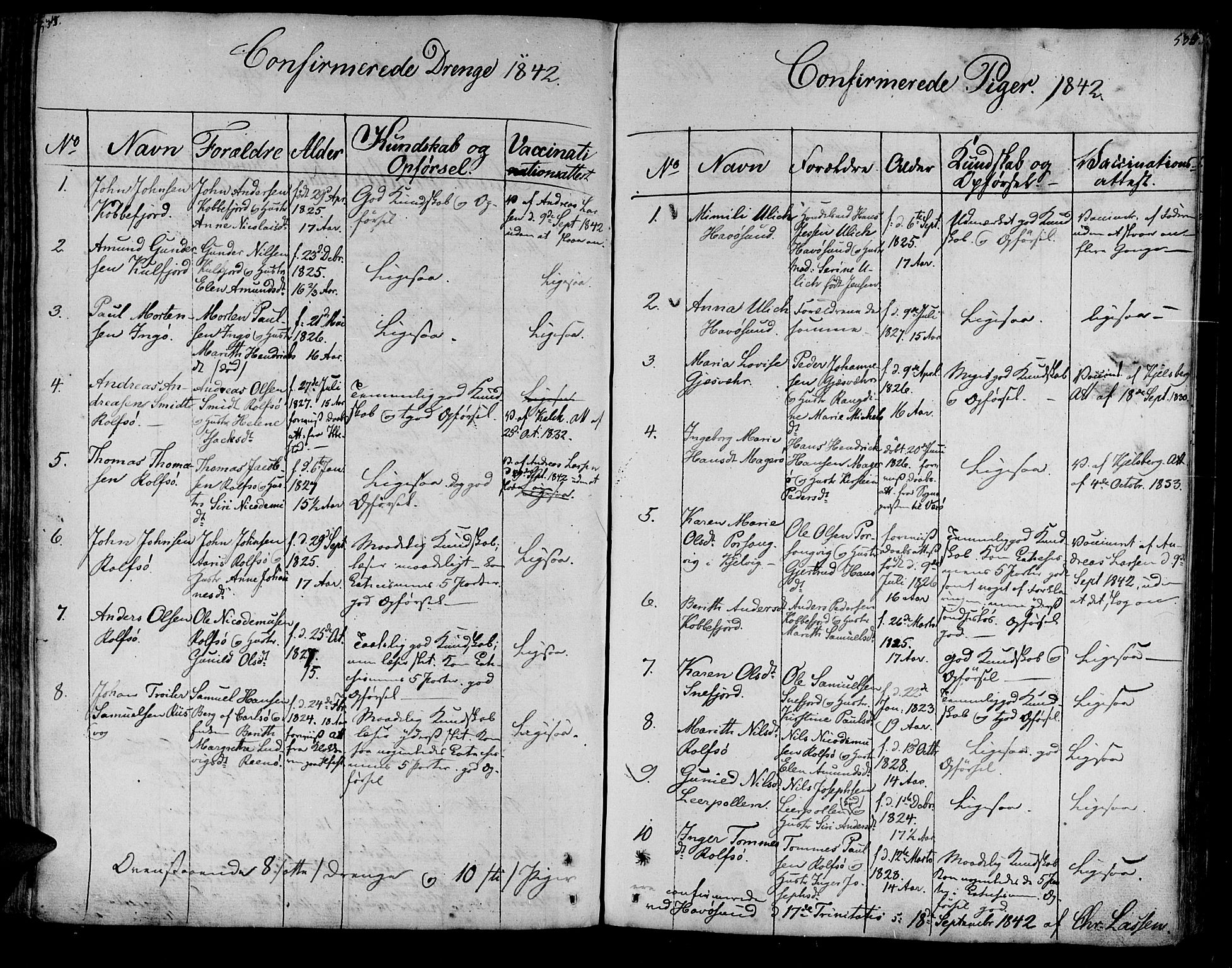 Måsøy sokneprestkontor, SATØ/S-1348/H/Ha/L0001kirke: Parish register (official) no. 1, 1806-1851, p. 534-535