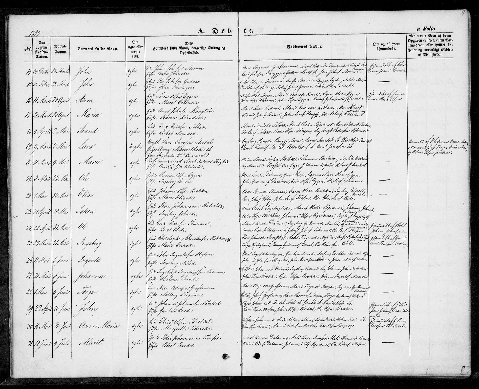 Ministerialprotokoller, klokkerbøker og fødselsregistre - Nord-Trøndelag, SAT/A-1458/706/L0040: Parish register (official) no. 706A01, 1850-1861, p. 8
