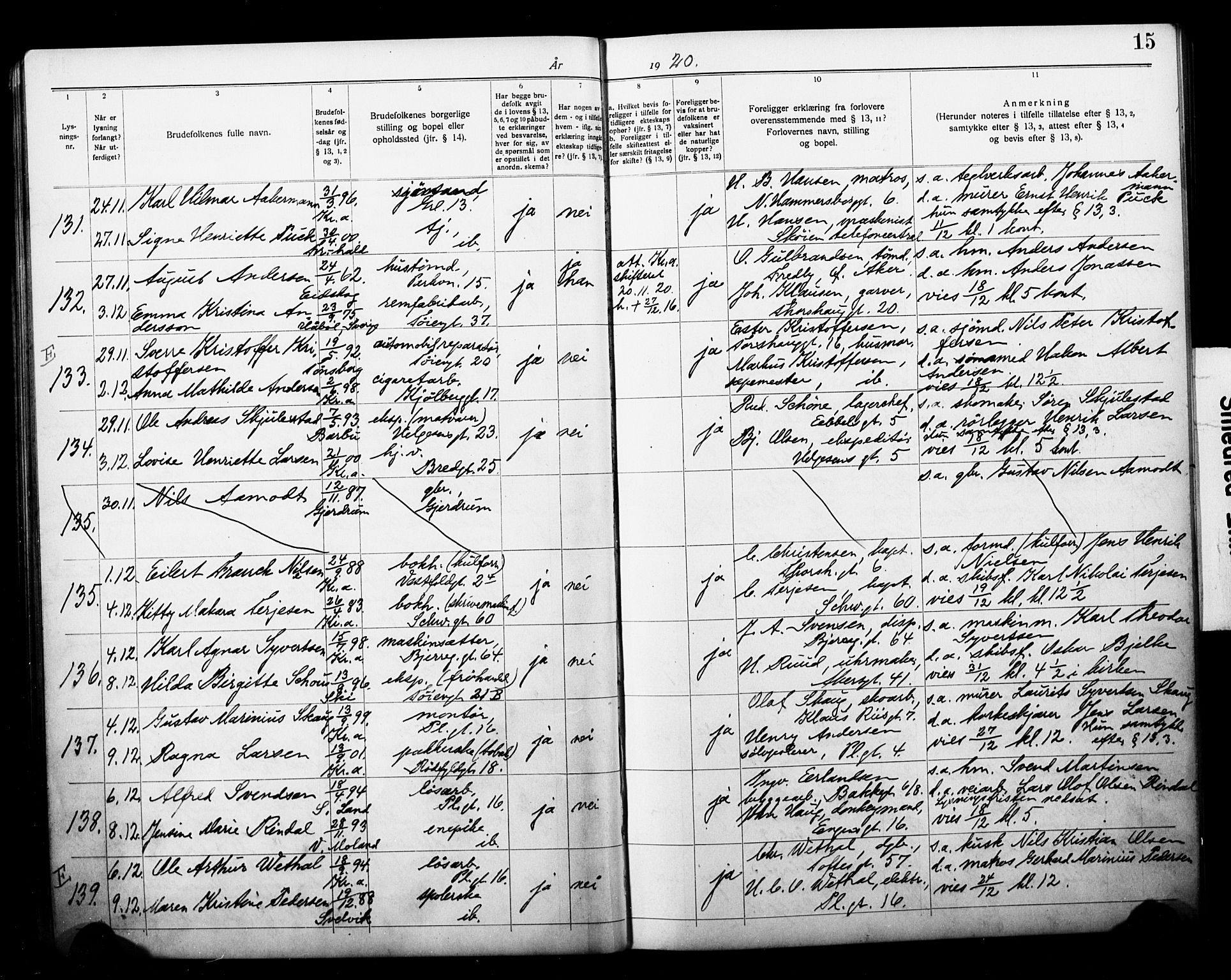 Grønland prestekontor Kirkebøker, SAO/A-10848/H/Ha/L0002: Banns register no. 2, 1919-1929, p. 15