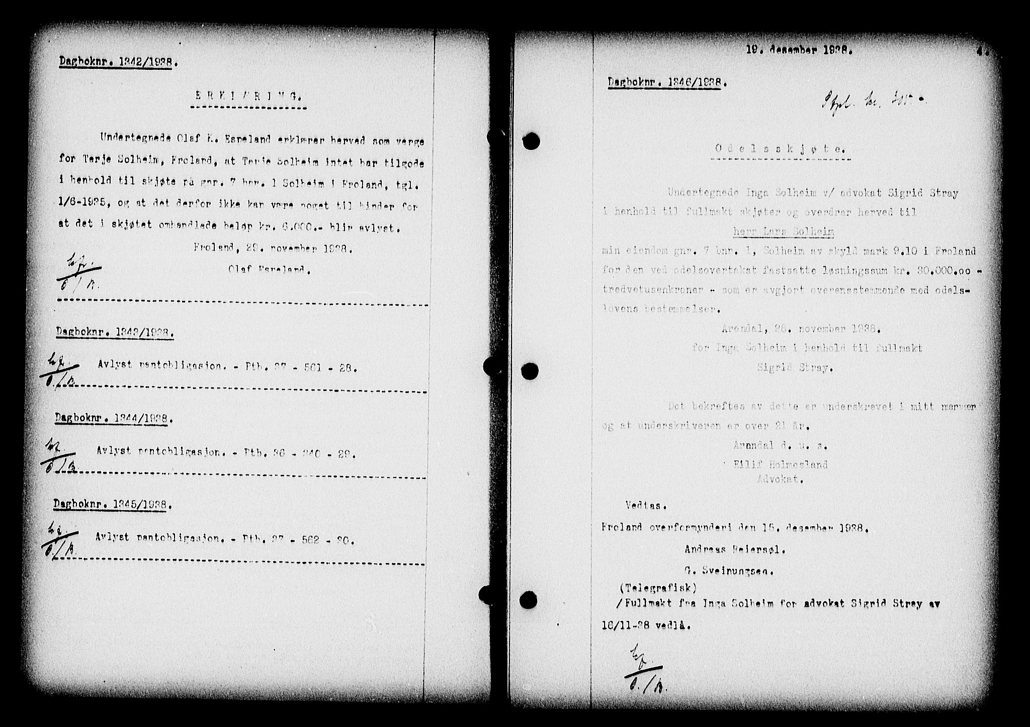 Nedenes sorenskriveri, SAK/1221-0006/G/Gb/Gba/L0046: Mortgage book no. 42, 1938-1939, Diary no: : 1346/1938