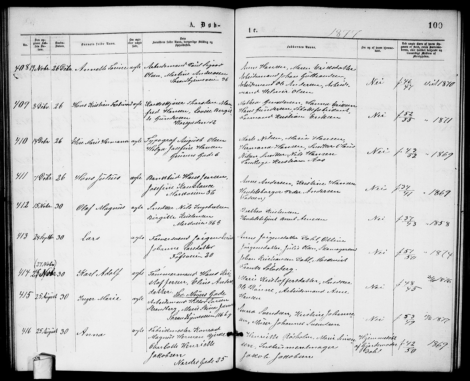 Paulus prestekontor Kirkebøker, AV/SAO-A-10871/G/Ga/L0001: Parish register (copy) no. 1, 1875-1878, p. 100