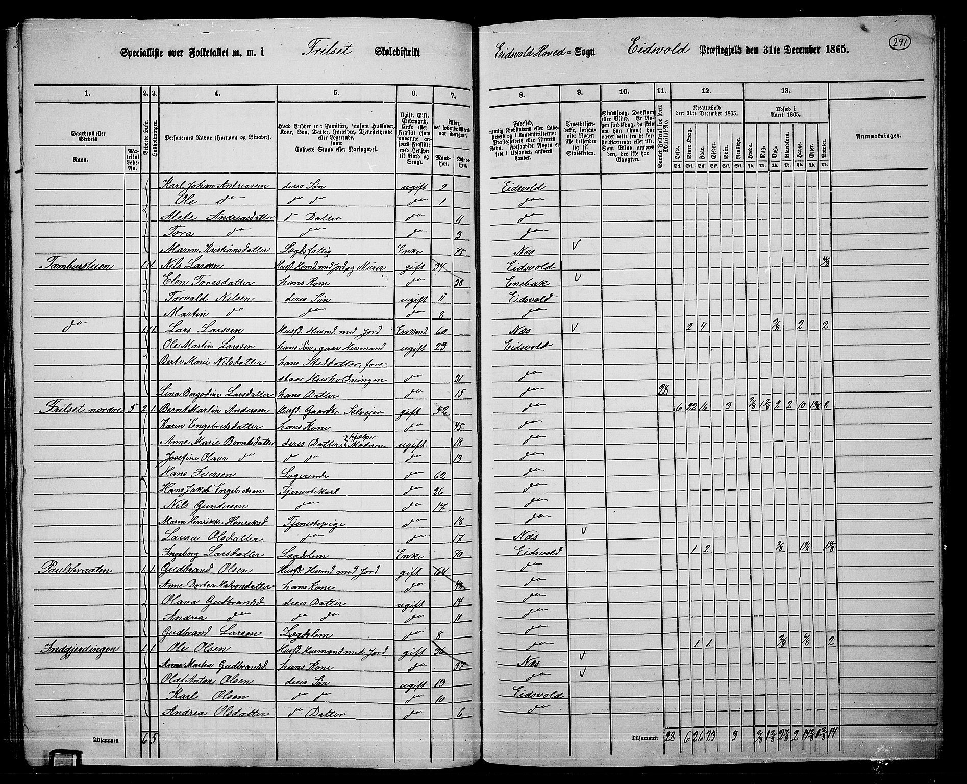 RA, 1865 census for Eidsvoll, 1865, p. 262