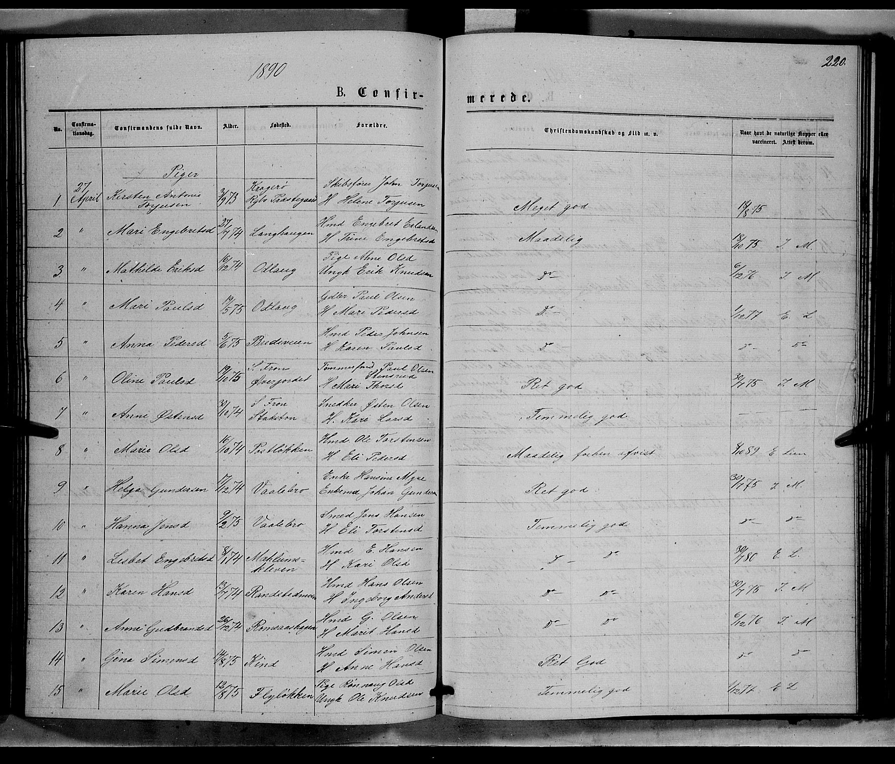 Ringebu prestekontor, AV/SAH-PREST-082/H/Ha/Hab/L0006: Parish register (copy) no. 6, 1880-1898, p. 220