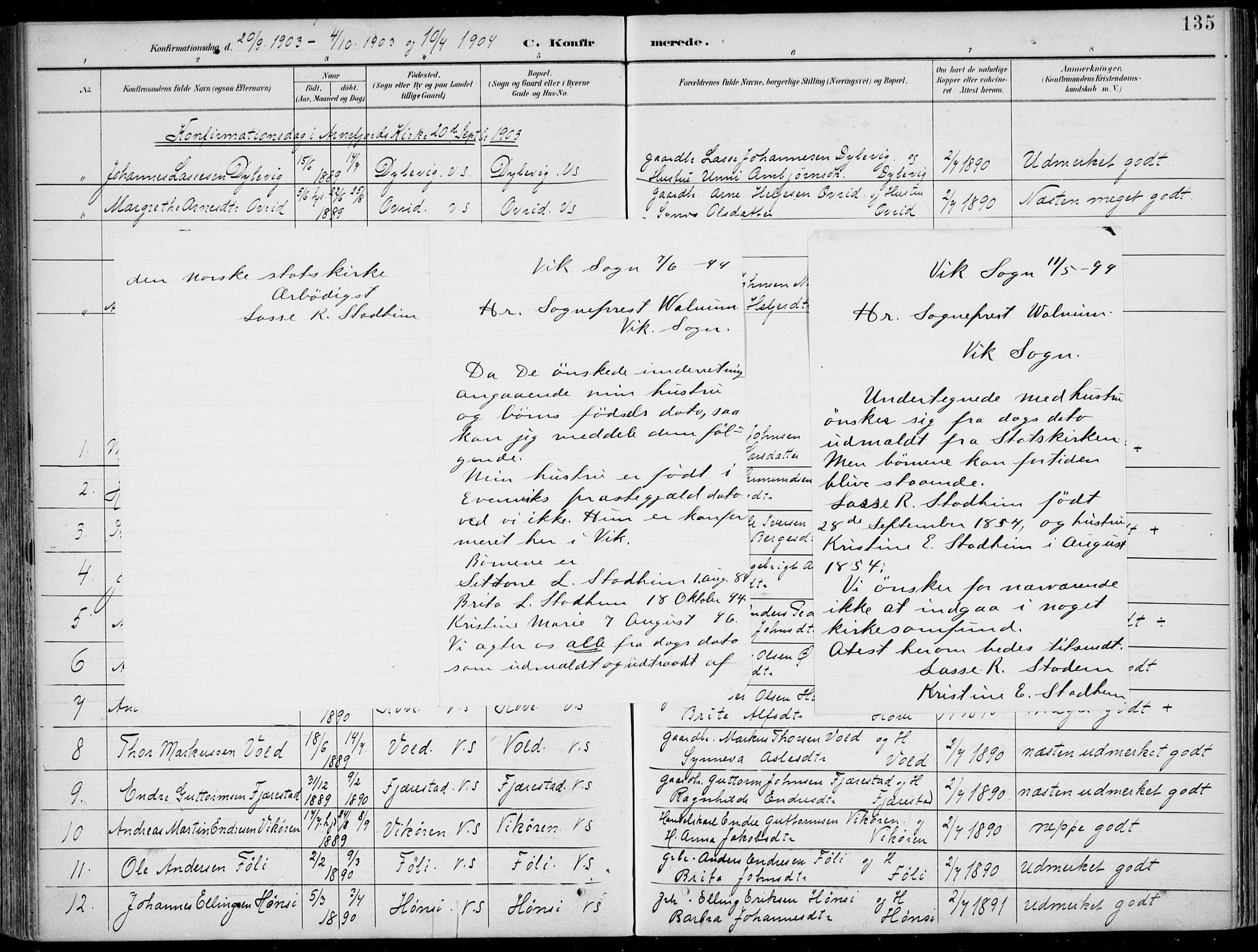 Vik sokneprestembete, SAB/A-81501: Parish register (official) no. B  2, 1891-1907, p. 135