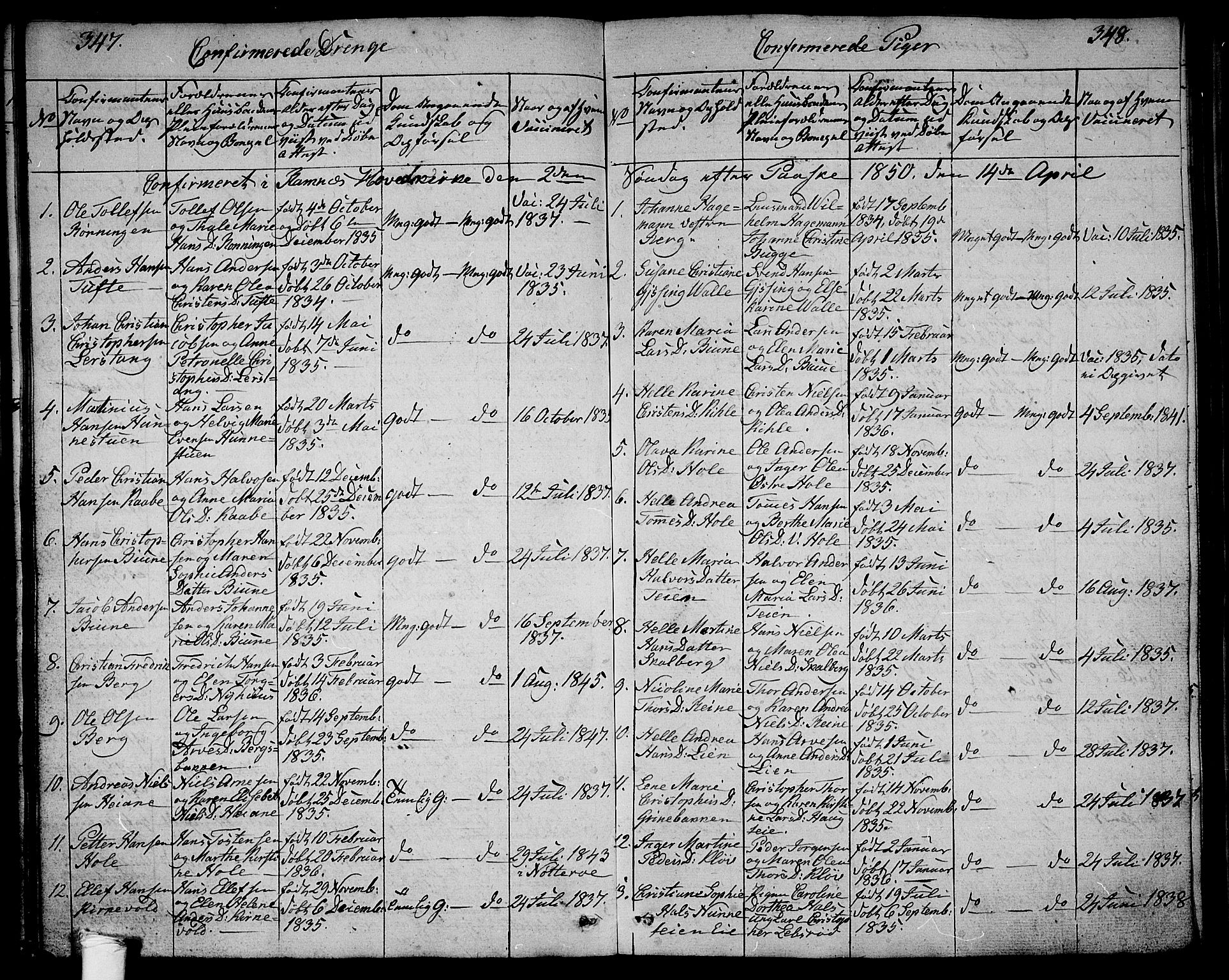 Ramnes kirkebøker, SAKO/A-314/G/Ga/L0002: Parish register (copy) no. I 2, 1848-1870, p. 347-348