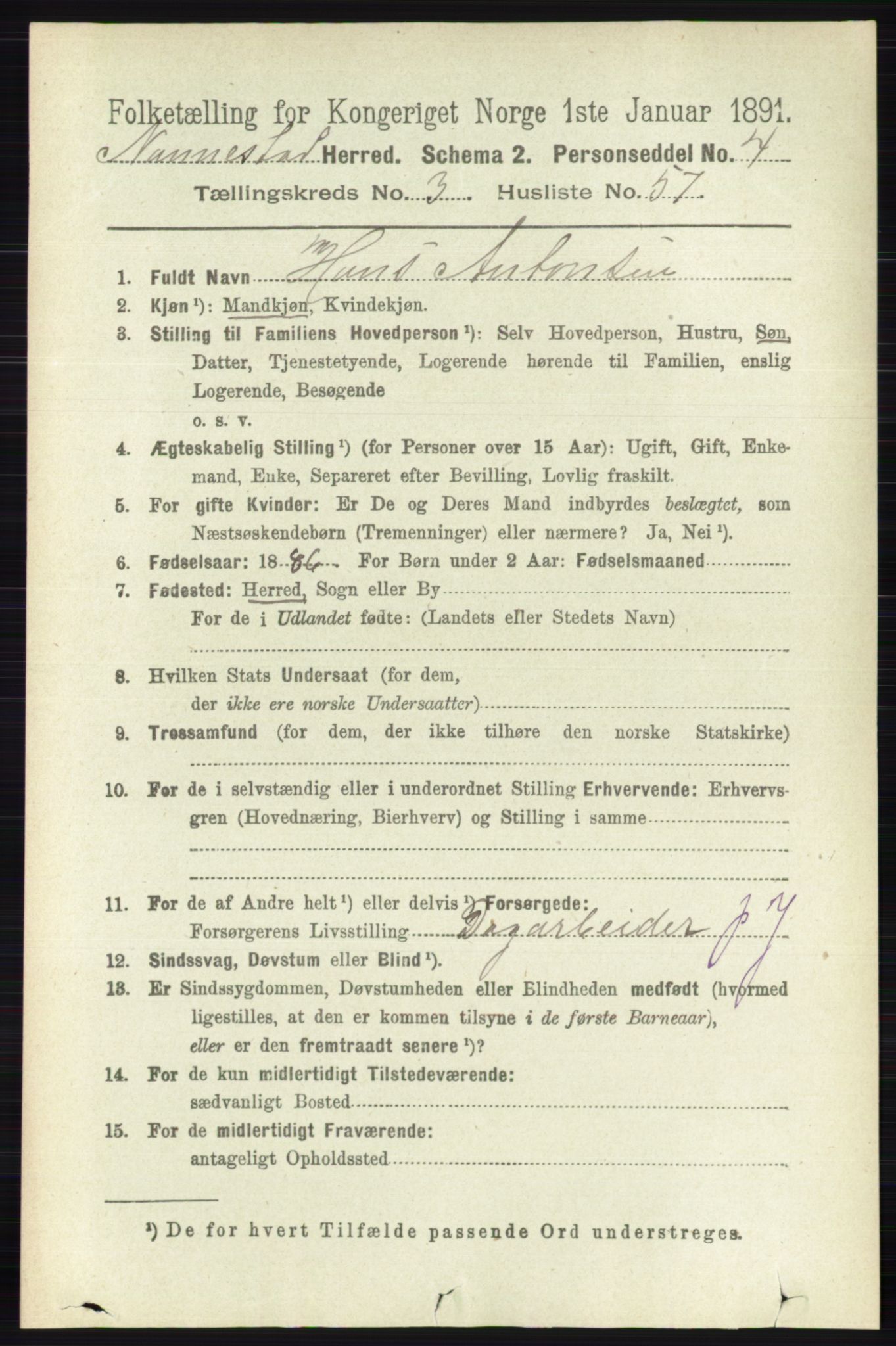 RA, 1891 census for 0238 Nannestad, 1891, p. 1806