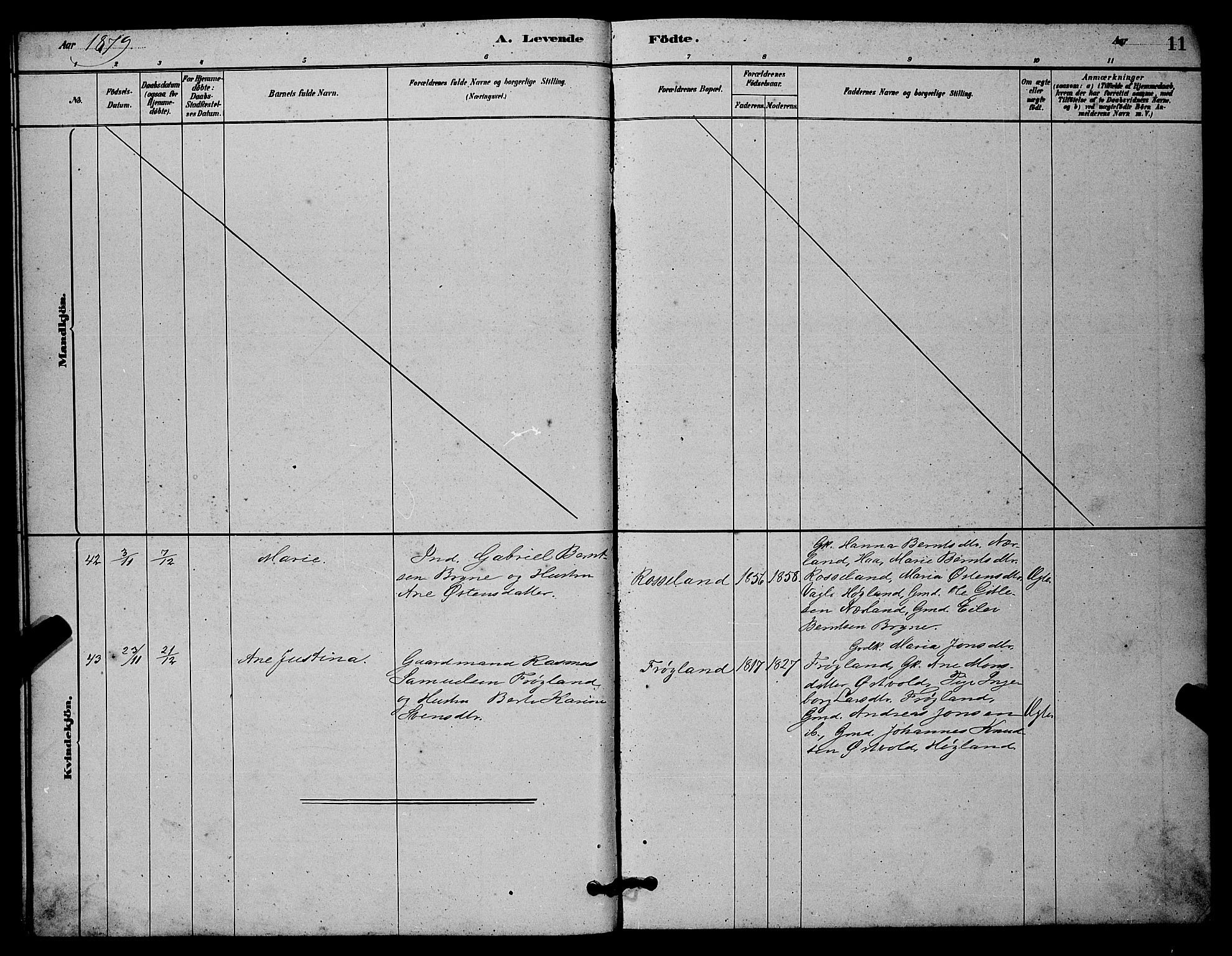 Lye sokneprestkontor, AV/SAST-A-101794/001/30BB/L0006: Parish register (copy) no. B 6, 1879-1888, p. 11