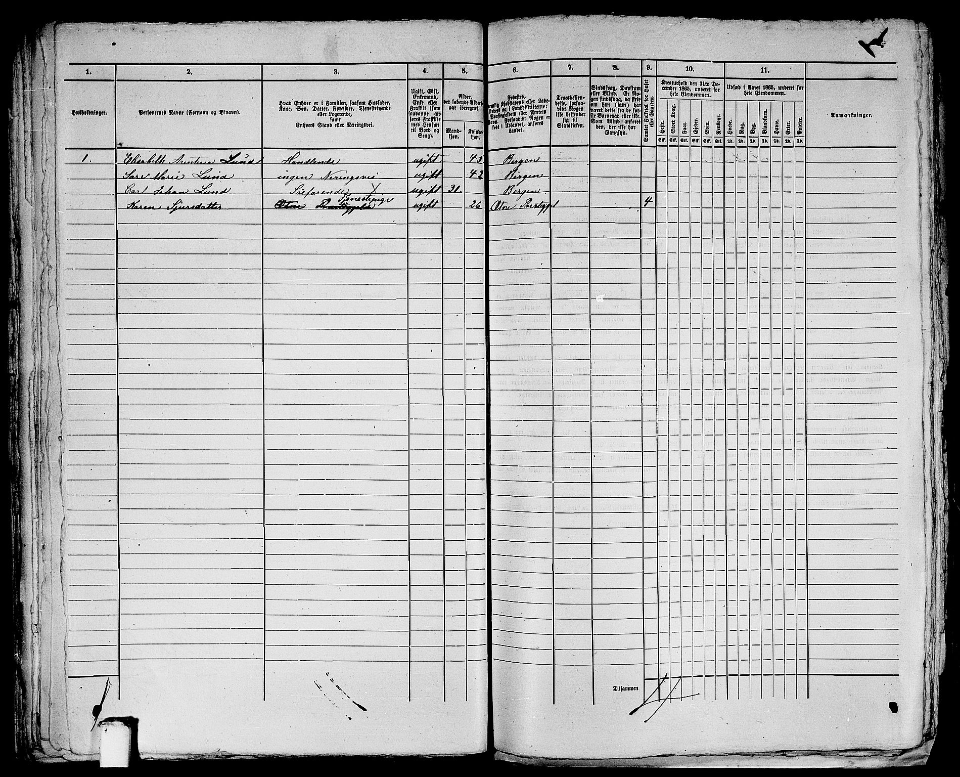 RA, 1865 census for Bergen, 1865, p. 2607