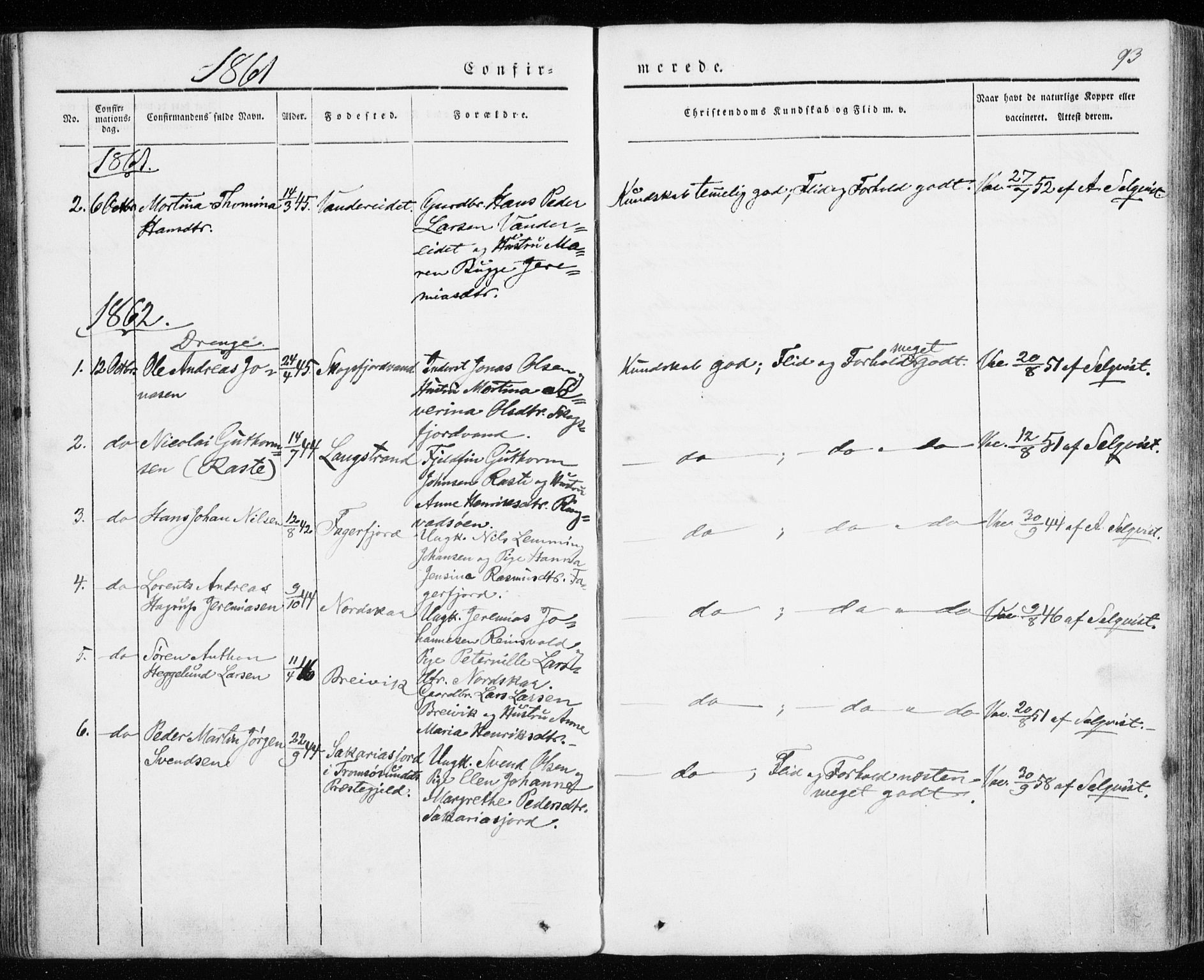 Karlsøy sokneprestembete, SATØ/S-1299/H/Ha/Haa/L0009kirke: Parish register (official) no. 9, 1838-1867, p. 93