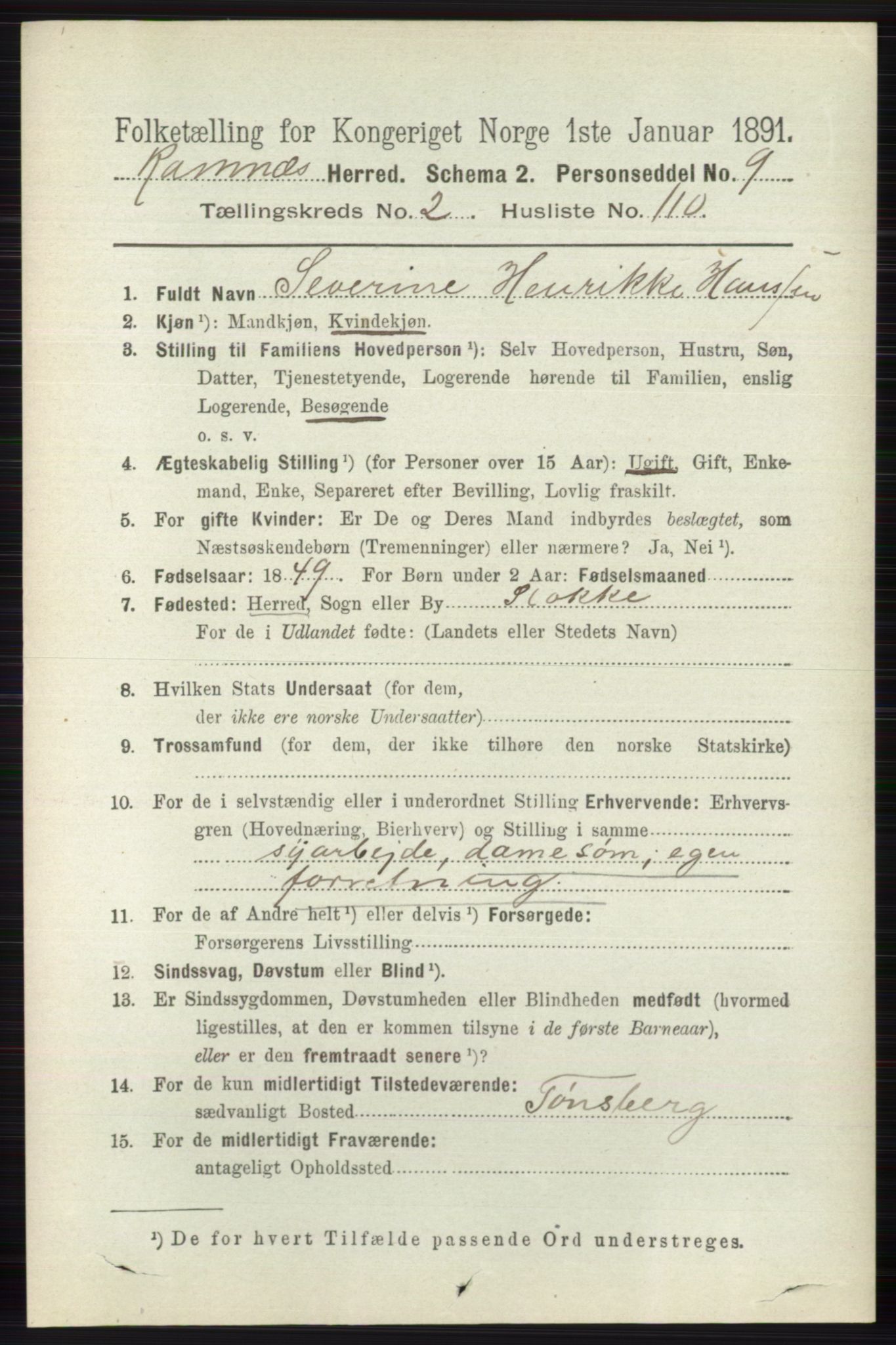 RA, 1891 census for 0718 Ramnes, 1891, p. 1188