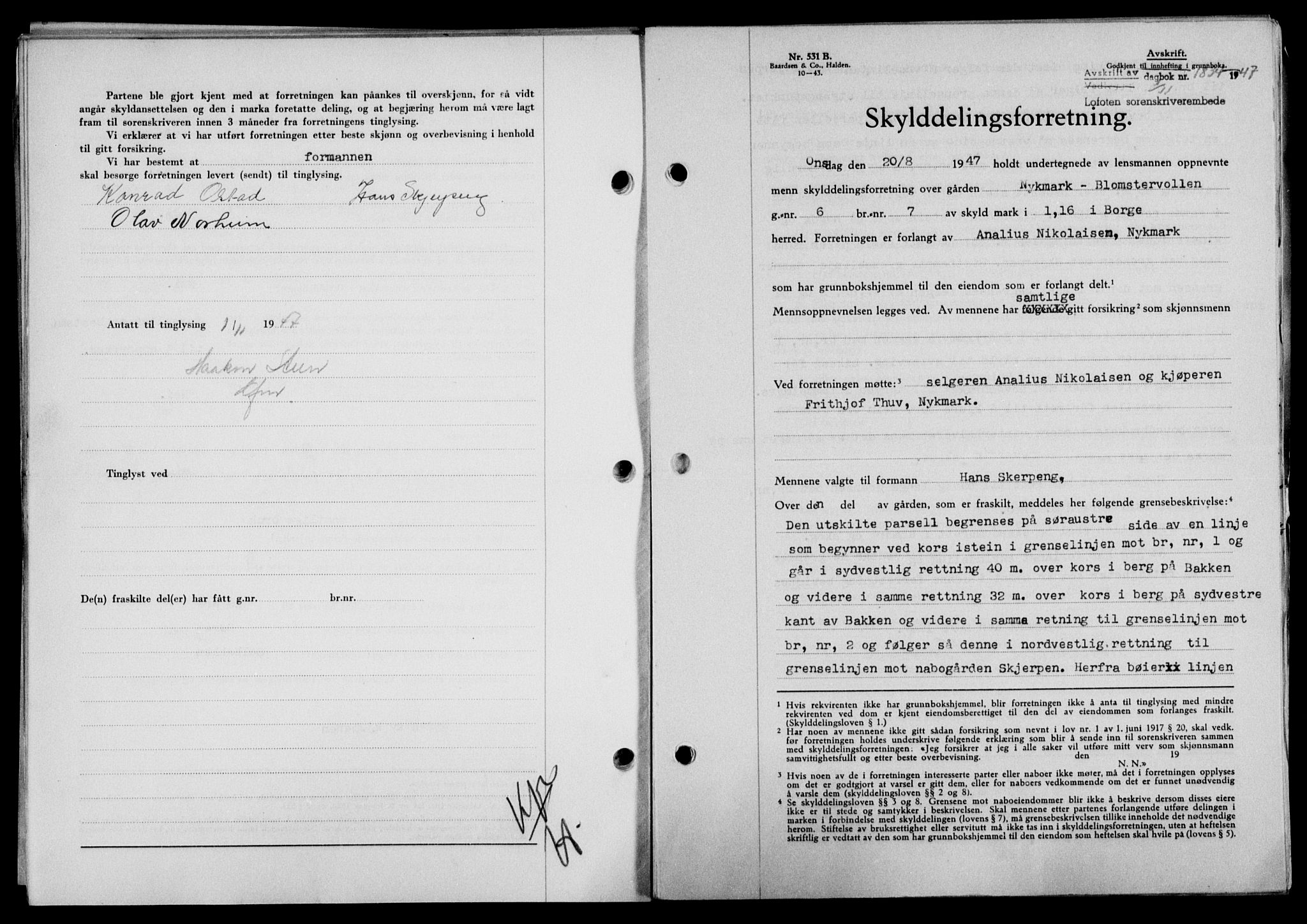 Lofoten sorenskriveri, SAT/A-0017/1/2/2C/L0017a: Mortgage book no. 17a, 1947-1948, Diary no: : 1834/1947