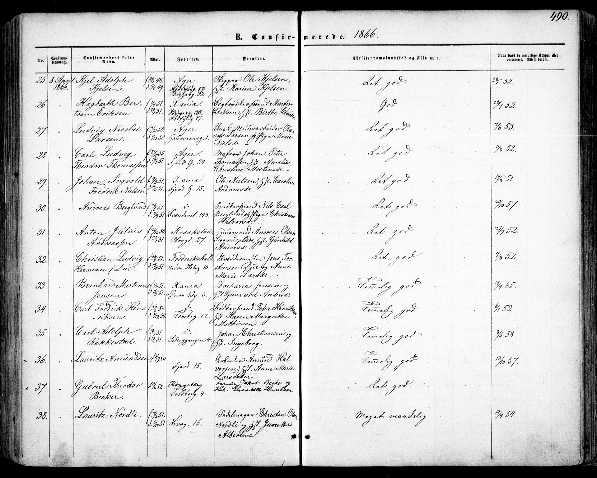 Oslo domkirke Kirkebøker, SAO/A-10752/F/Fa/L0015: Parish register (official) no. 15, 1857-1871, p. 490